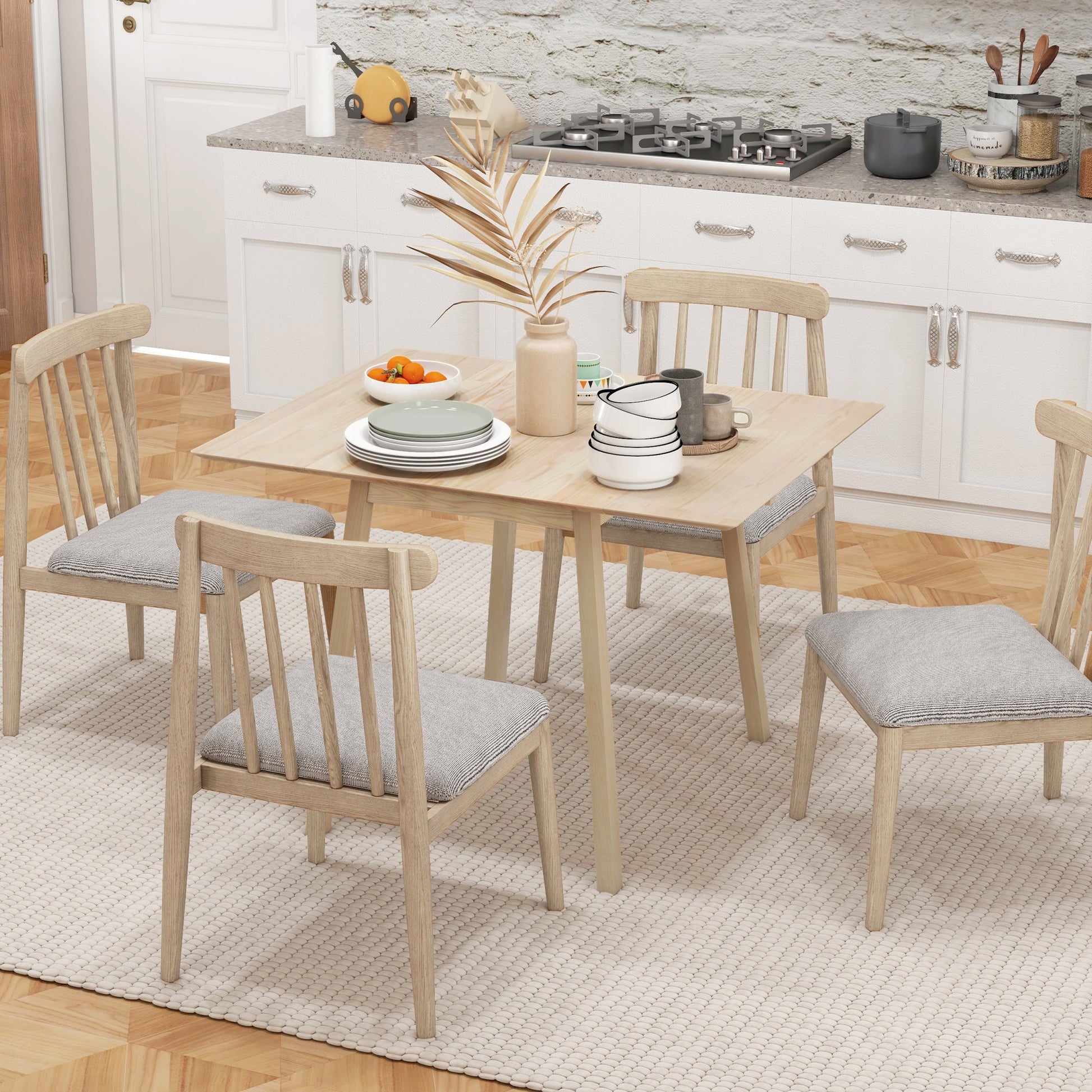 HOMCOM Folding Dining Table, Extendable Kitchen Table for Small Space, Wooden Drop Leaf Table for 2-4 People, Natural Wood Finish