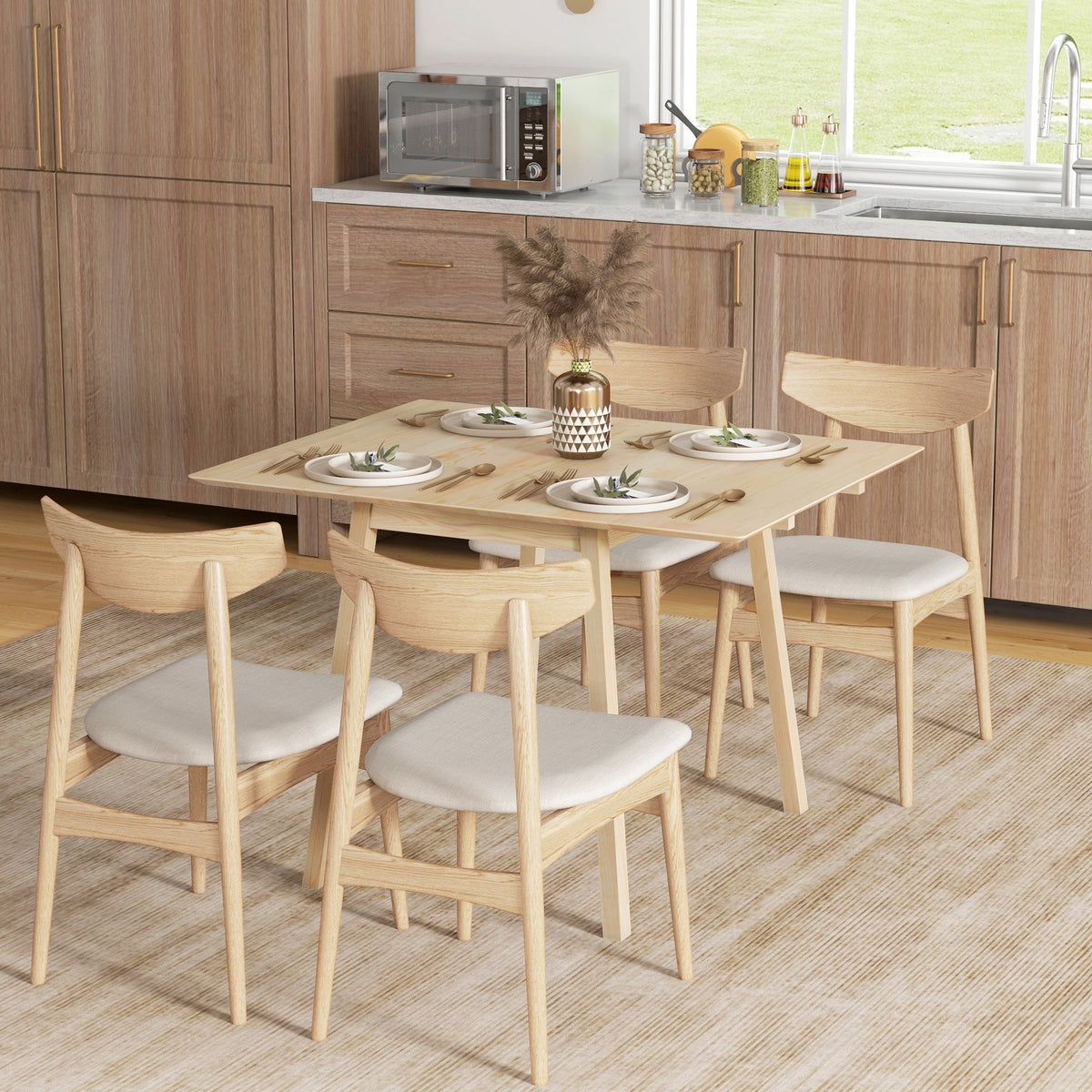 HOMCOM Folding Dining Table, Extendable Kitchen Table for Small Space, Wooden Drop Leaf Table for 2-4 People, Natural Wood Finish