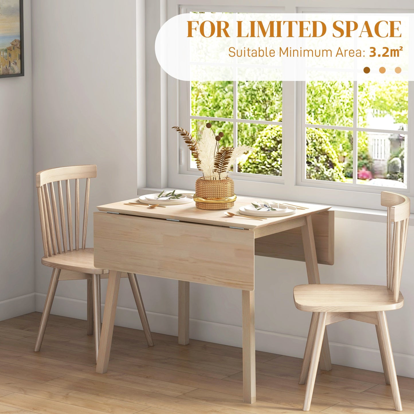 HOMCOM Folding Dining Table, Extendable Kitchen Table for Small Space, Wooden Drop Leaf Table for 2-4 People, Natural Wood Finish