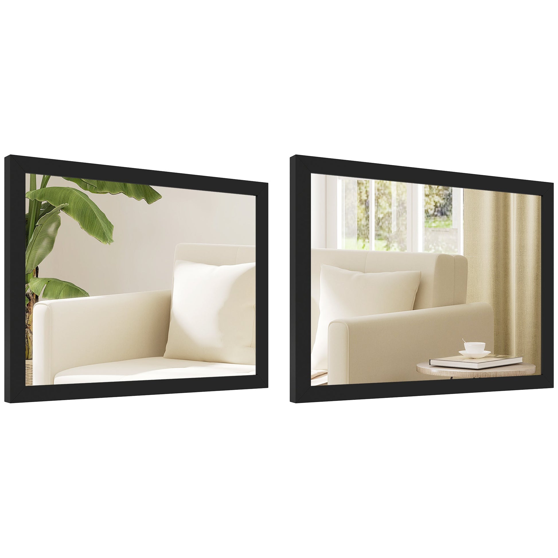 Decorative Rectangular Wall Mirror, 40W x 30H cm Wall-Mounted Bathroom Mirror for Living Room, Bedroom, Hallway, Set of 2, Black