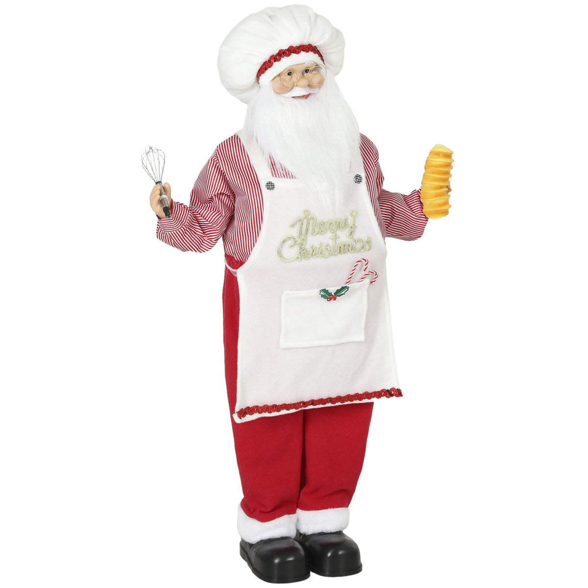 4ft Life Size Singing Cooking Santa Claus, 120 cm Standing Musical Animated Santa with Bread, Head Moving, Posable Arms, Handcrafted, Sound Touch Activated, Moving Christmas Figure Decoration