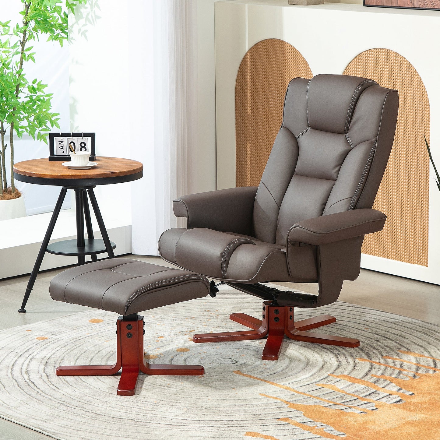 HOMCOM Recliner Chair with Footstool, PU Leather Upholstered Armchair with Adjustable Backrest, Leisure Lounge Chair for Living Room, Bedroom, Brown