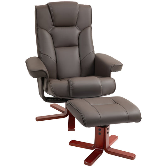 HOMCOM Recliner Chair with Footstool, PU Leather Upholstered Armchair with Adjustable Backrest, Leisure Lounge Chair for Living Room, Bedroom, Brown