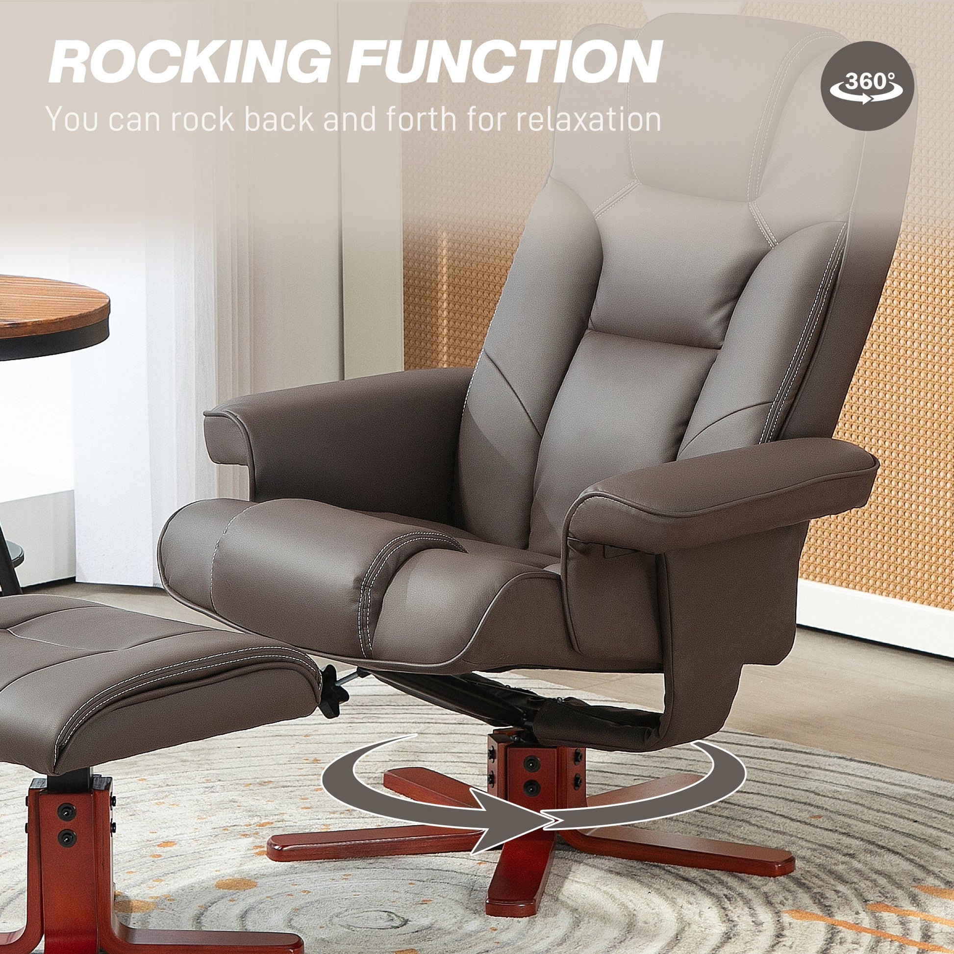 HOMCOM Recliner Chair with Footstool, PU Leather Upholstered Armchair with Adjustable Backrest, Leisure Lounge Chair for Living Room, Bedroom, Brown