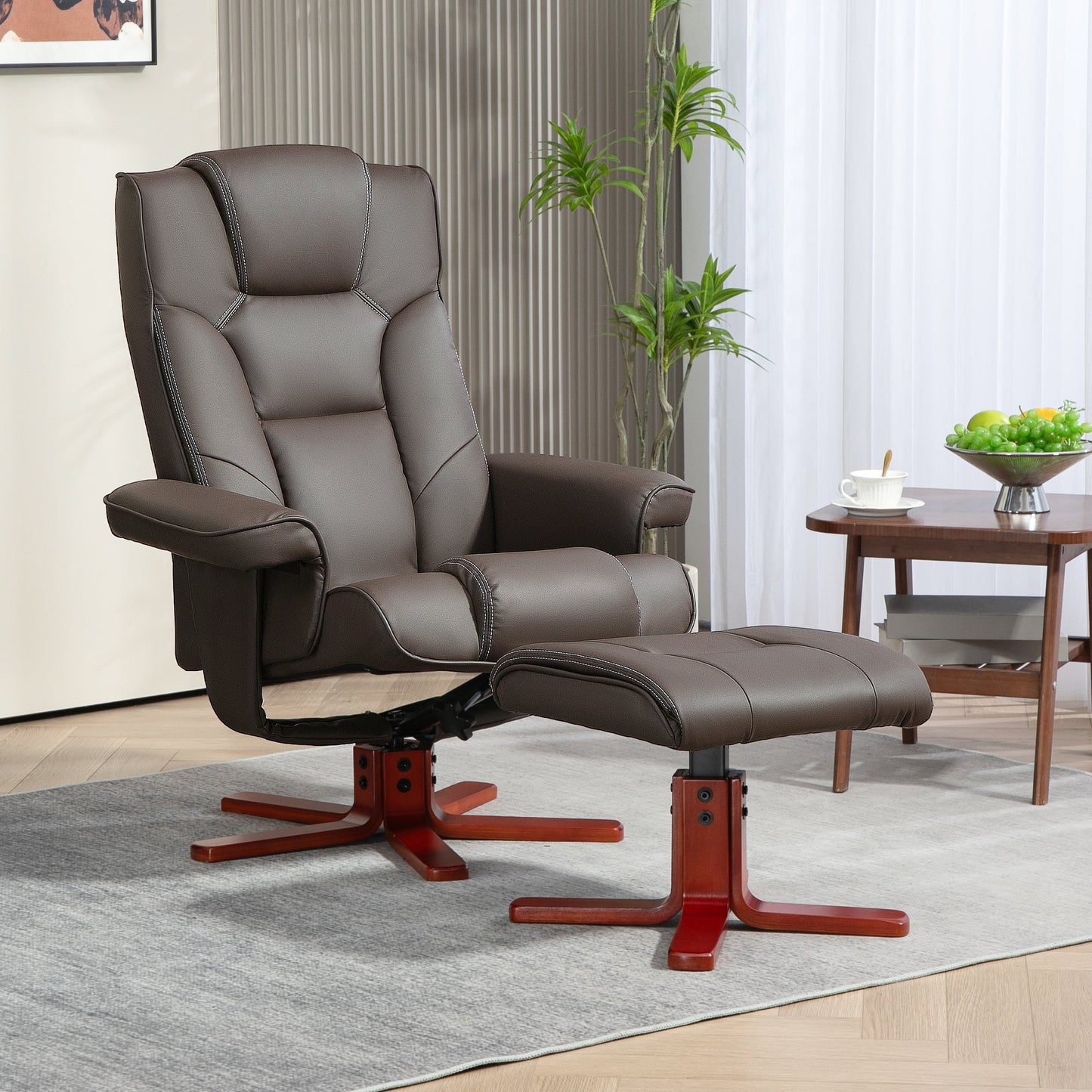 HOMCOM Recliner Chair with Footstool, PU Leather Upholstered Armchair with Adjustable Backrest, Leisure Lounge Chair for Living Room, Bedroom, Brown