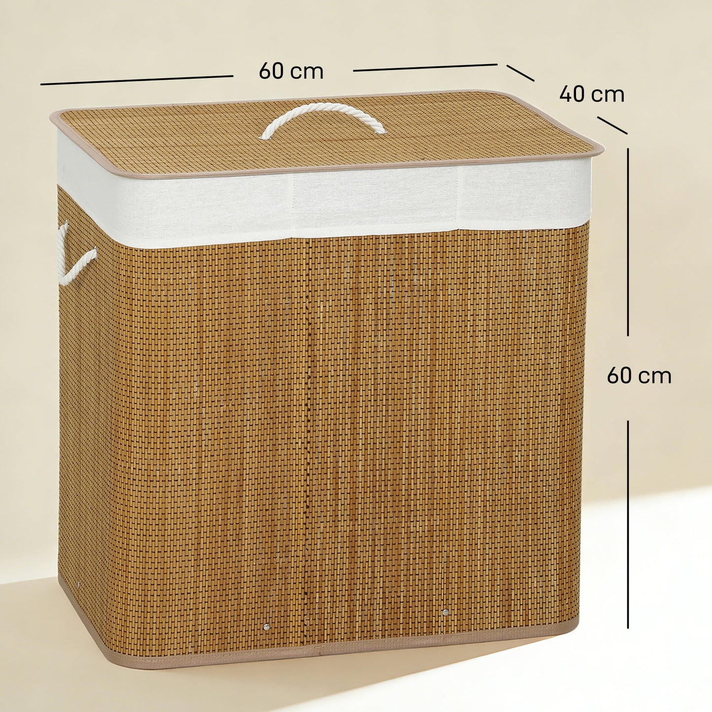 144L Laundry Basket with Lid, 3 Section Bamboo Laundry Hamper with Removable and Washable Liner, Handles, Dirty Clothes Hamper for Bathroom, Bedroom, Brown