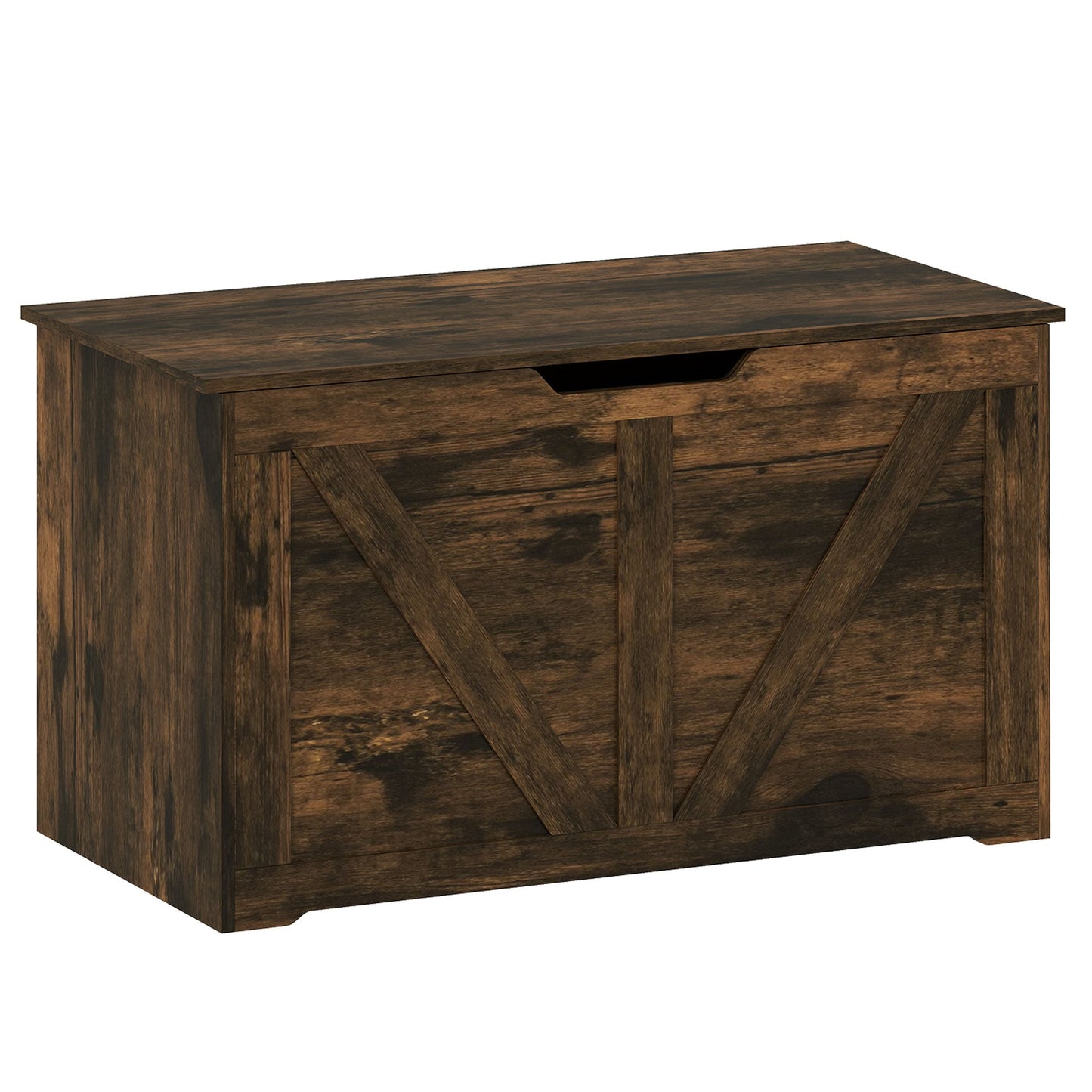 100L Storage Chest, Shoe Storage Trunk Bench Box with Safety Hinge and U-shaped Cut-out Pull, Blanket Box Ottoman for Bedroom, Living Room, Entryway, 80 x 40 x 45 cm, Rustic Brown Wood-Effect