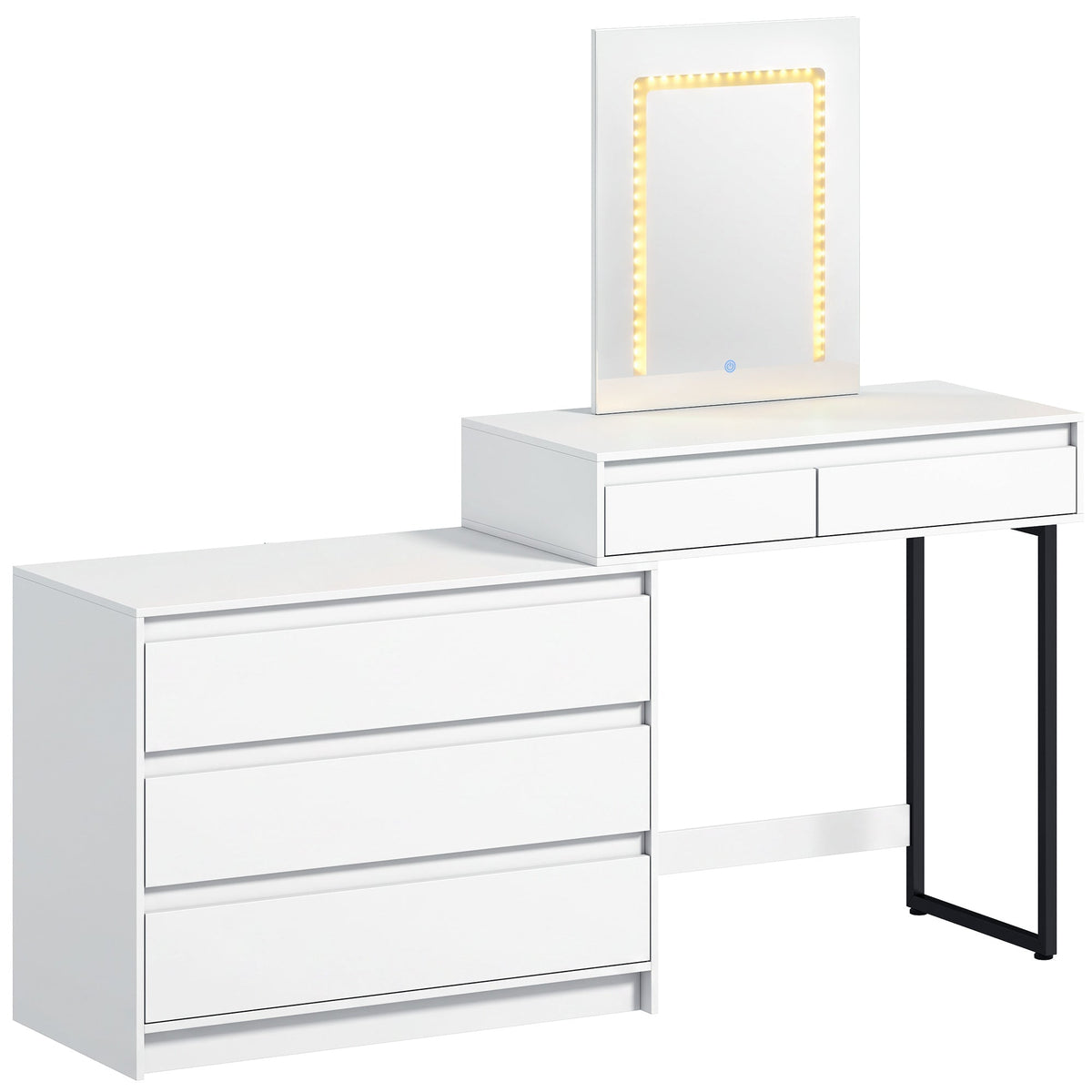 Dressing Table with Mirror and LED Lights, Vanity Table with 5 Drawers, 3 Colour Lighting for Bedroom, Modern Dresser Makeup Desk for Women and Girls, White