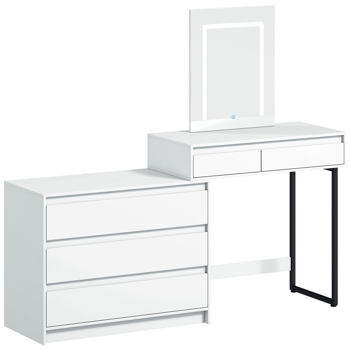 Dressing Table with Mirror and LED Lights, Vanity Table with 5 Drawers, 3 Colour Lighting for Bedroom, Modern Dresser Makeup Desk for Women and Girls, White
