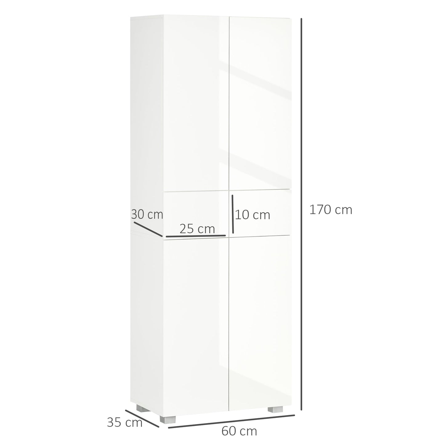 4-Door Kitchen Cupboard, Tall Freestanding 5-Tier Storage Cabinet with 3 Adjustable Shelves, 2 Drawers for Living Room, Dining Room, Push to Open Design, High Gloss White