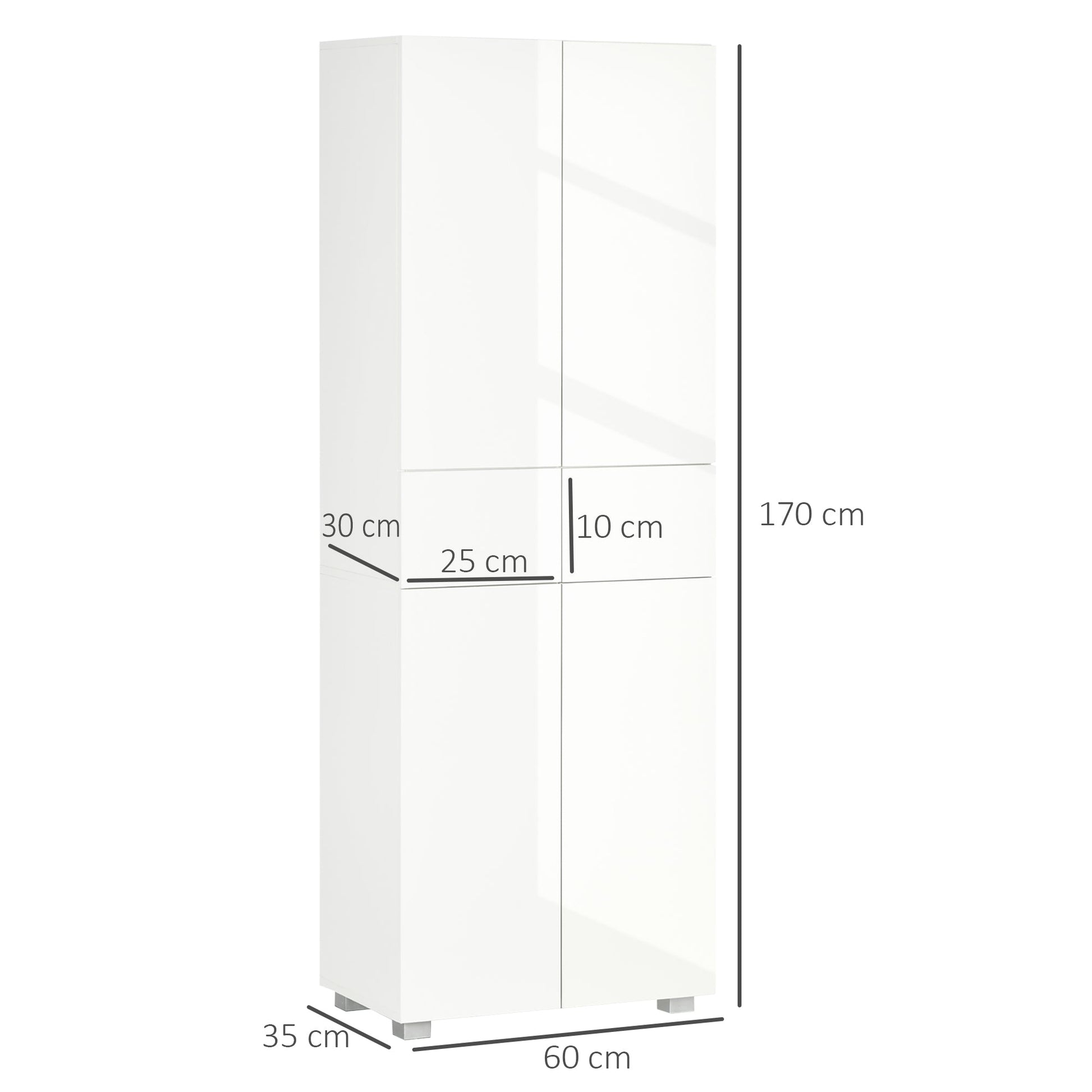 4-Door Kitchen Cupboard, Tall Freestanding 5-Tier Storage Cabinet with 3 Adjustable Shelves, 2 Drawers for Living Room, Dining Room, Push to Open Design, High Gloss White