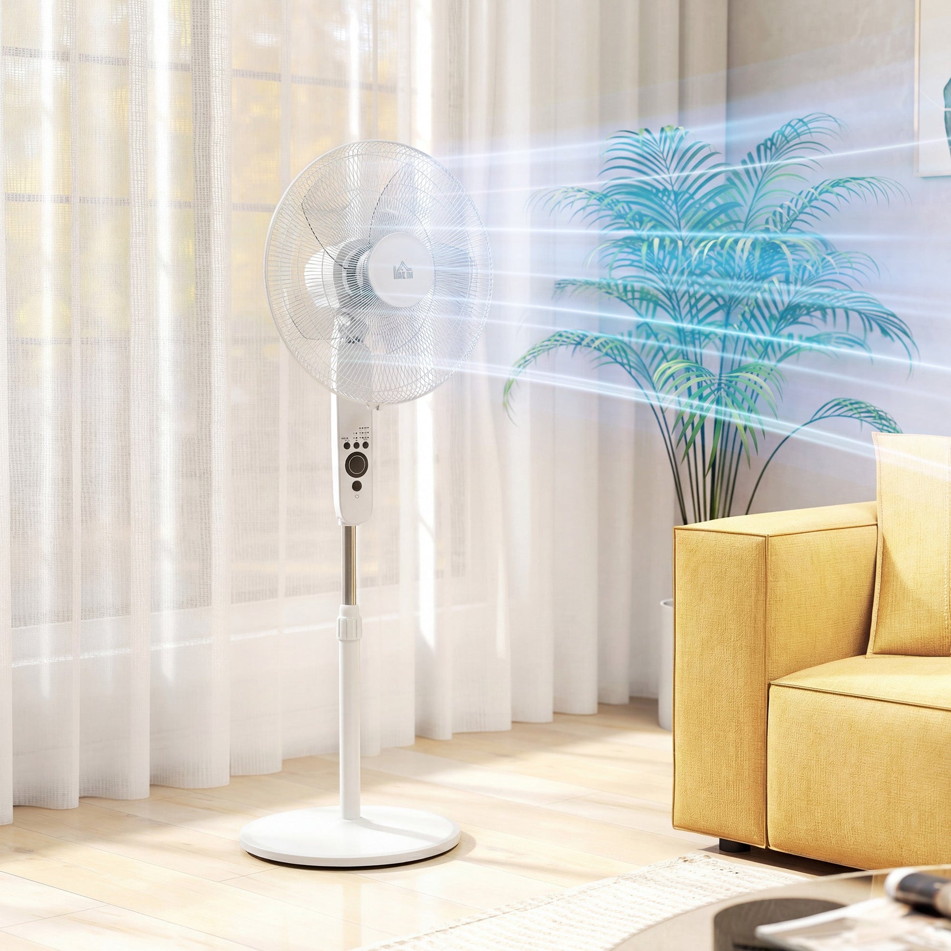 18" Pedestal Fan with Sleep Mode, Oscillating Standing Fan with 3 Modes, Remote Control, Floor Fan with Adjustable Height, 3 Speed, 7.5-Hour Timer, White