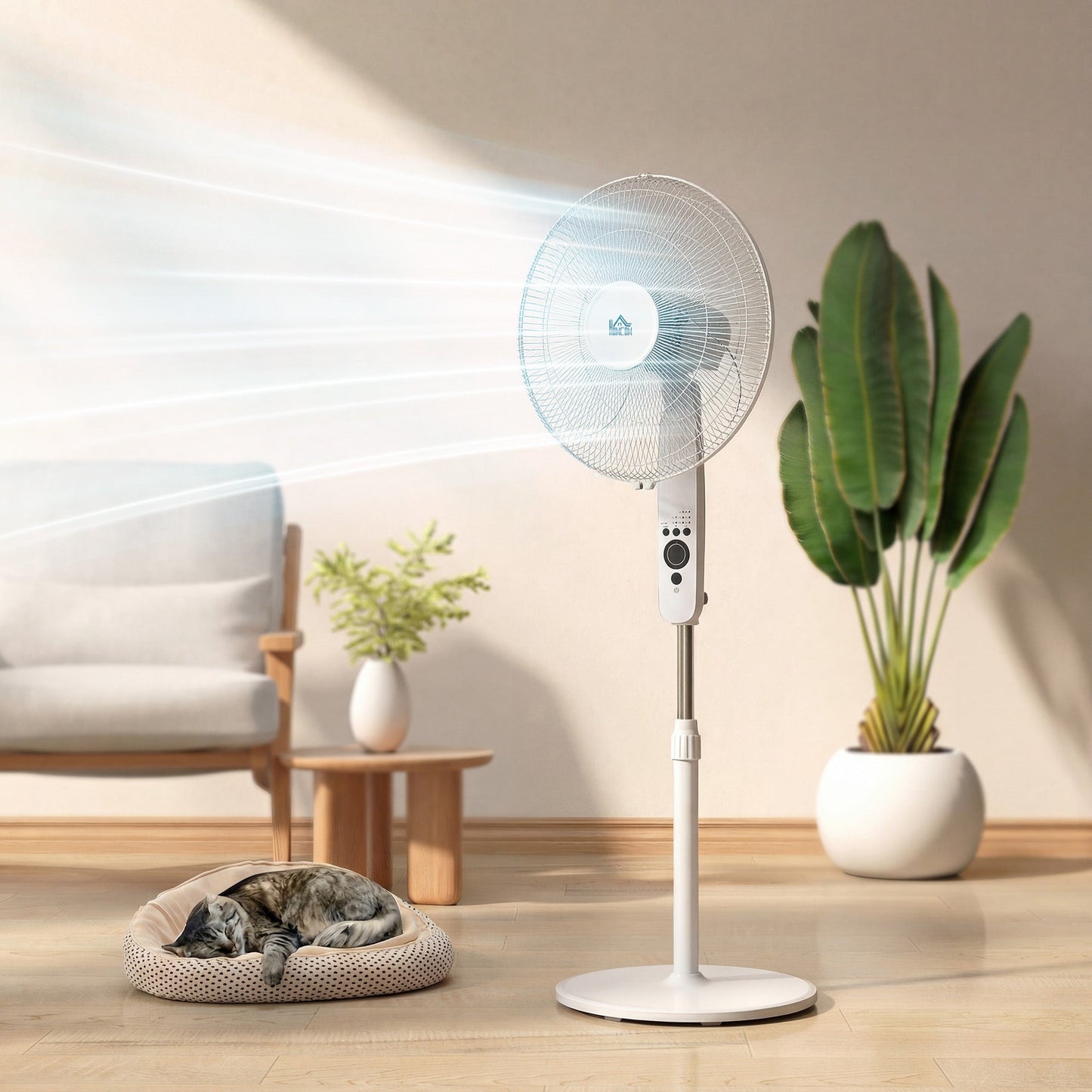 18" Pedestal Fan with Sleep Mode, Oscillating Standing Fan with 3 Modes, Remote Control, Floor Fan with Adjustable Height, 3 Speed, 7.5-Hour Timer, White