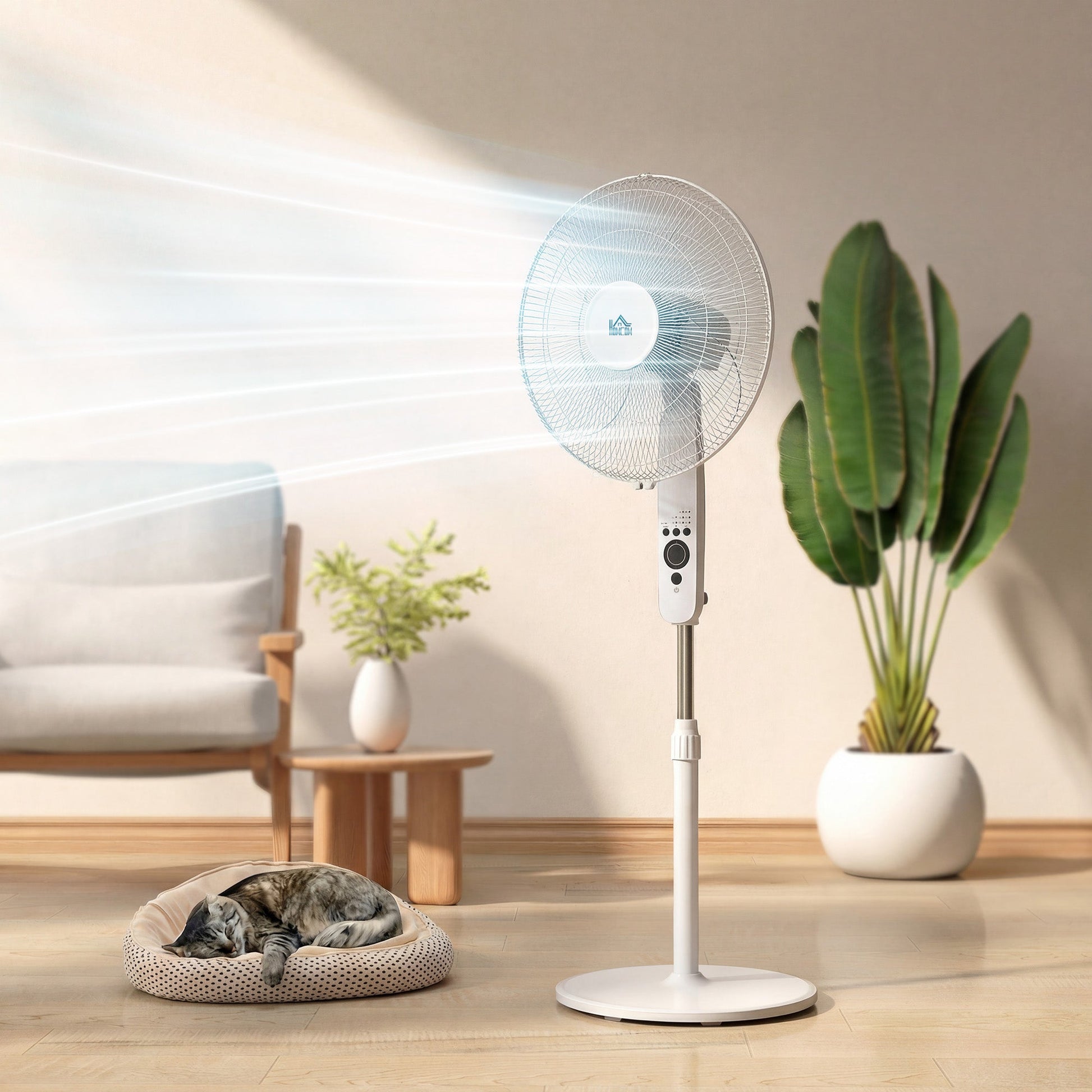 18" Pedestal Fan with Sleep Mode, Oscillating Standing Fan with 3 Modes, Remote Control, Floor Fan with Adjustable Height, 3 Speed, 7.5-Hour Timer, White