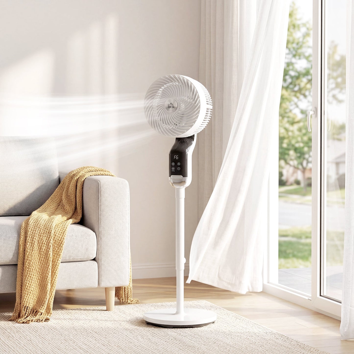 20 dB Silent Standing Fan for Bedroom, 41" Pedestal Fan with Remote, 85° Oscillating, 8 Speeds, Adjustable Height, 12H Timer, Aroma Diffuser, LED Display, White
