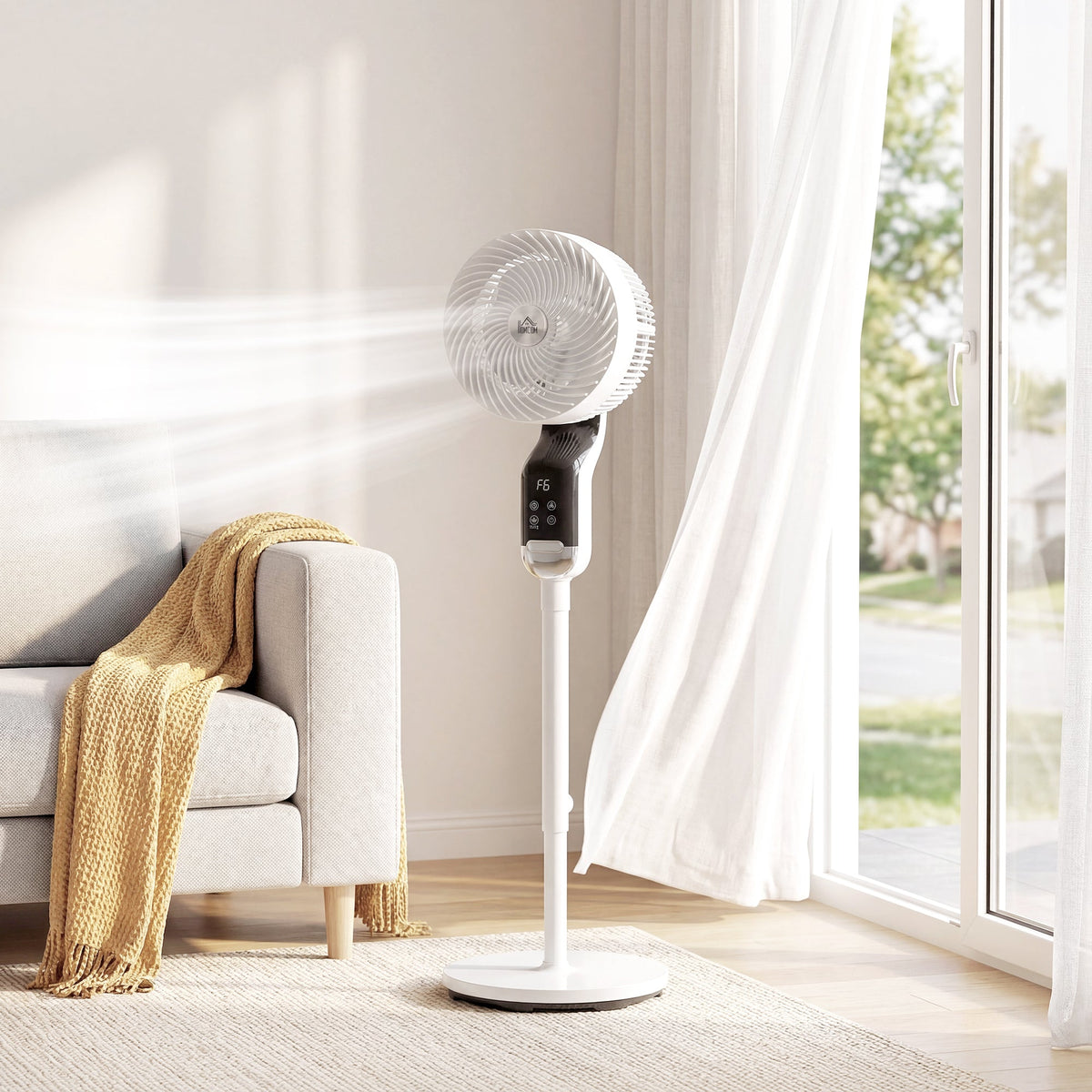 20 dB Silent Standing Fan for Bedroom, 41" Pedestal Fan with Remote, 85° Oscillating, 8 Speeds, Adjustable Height, 12H Timer, Aroma Diffuser, LED Display, White