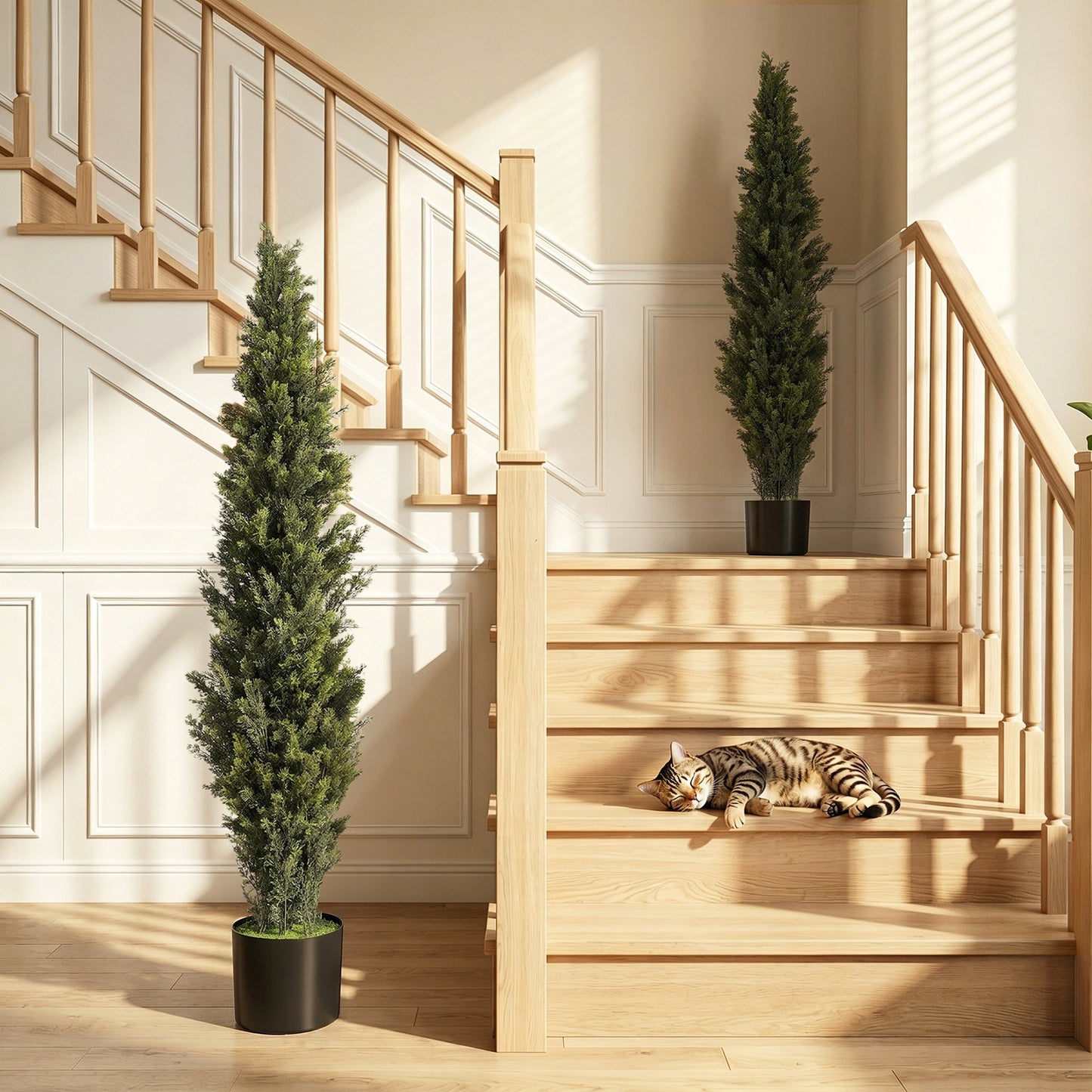 Set of 2 Decorative Artificial Plants Cypress in Weighted Pot, 150 cm Tall Fake Plant with 2035 Leaves for Home Indoor Outdoor Decor