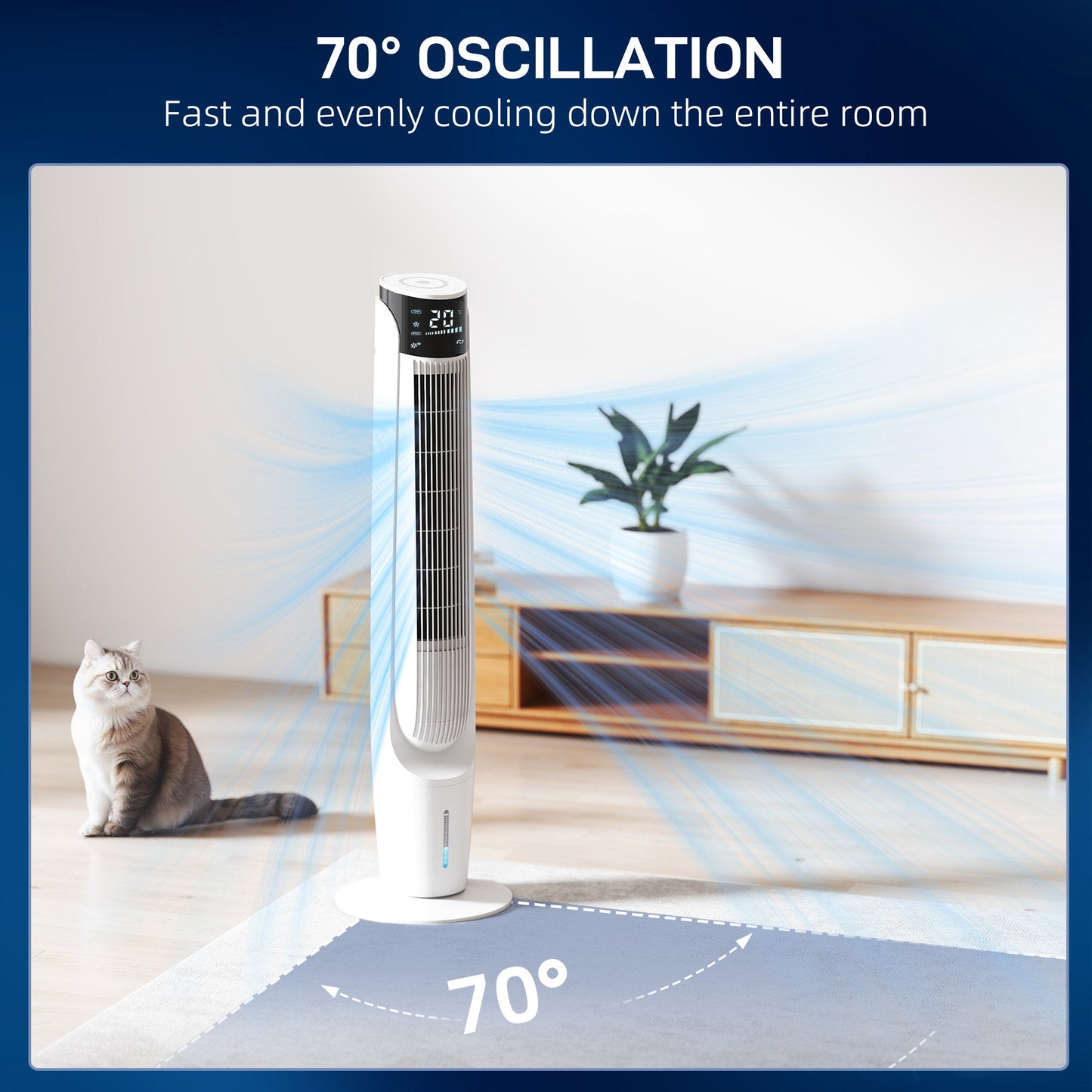Air Cooler, Oscillating Ice Cooling Fan with 3 Speeds, 4 Modes, 12 Hour Timer, LED Display and Remote Control for Bedroom, Office, Living Room, White