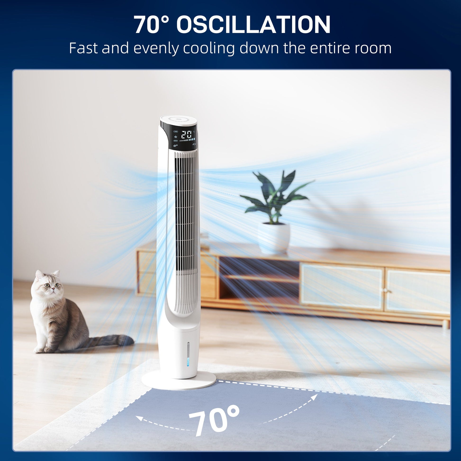 Air Cooler, Oscillating Ice Cooling Fan with 3 Speeds, 4 Modes, 12 Hour Timer, LED Display and Remote Control for Bedroom, Office, Living Room, White