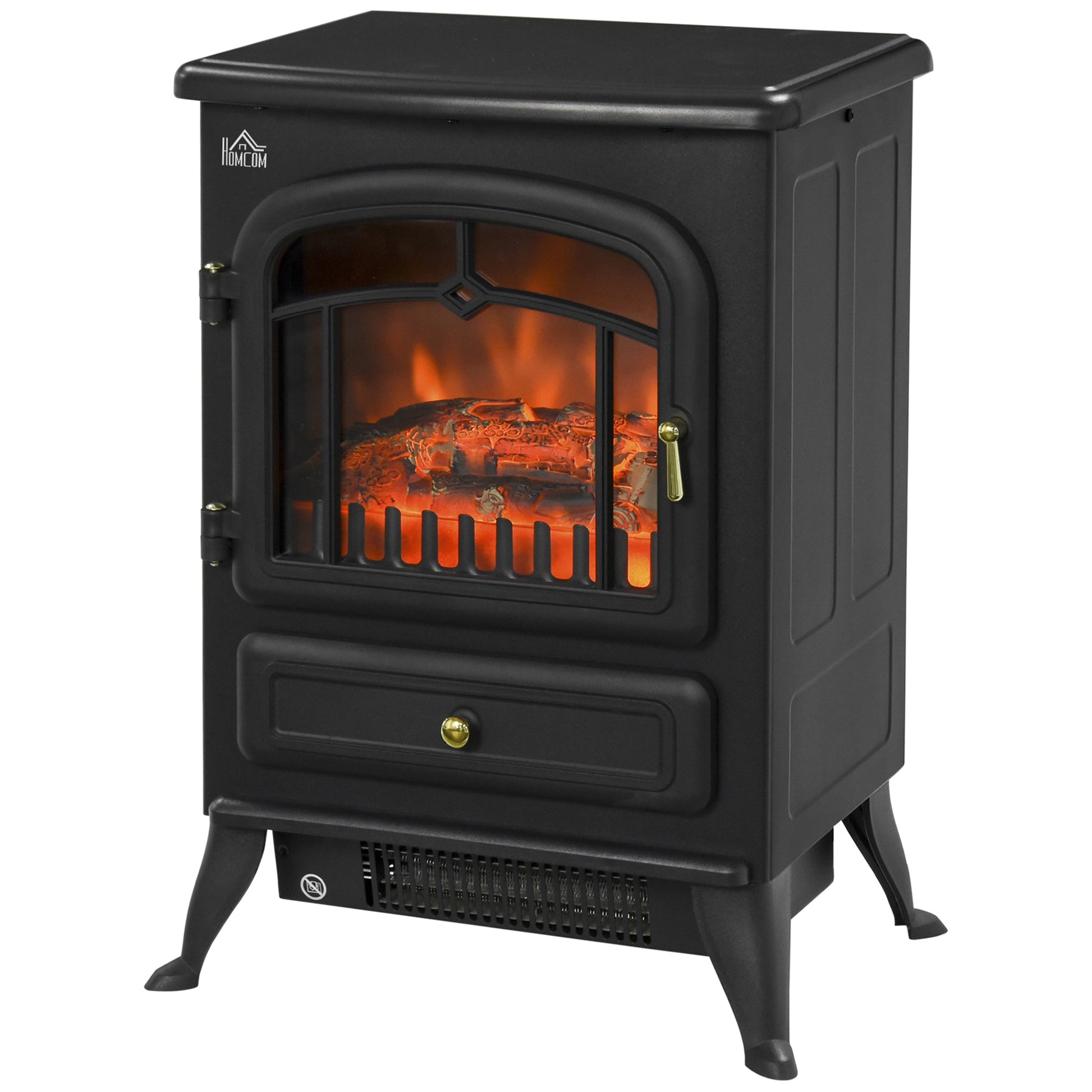 Freestanding Electric Fireplace Indoor Heater Glass View Log Wood Burning Effect Flame Portable Fireplace Stove 950/1850W Black