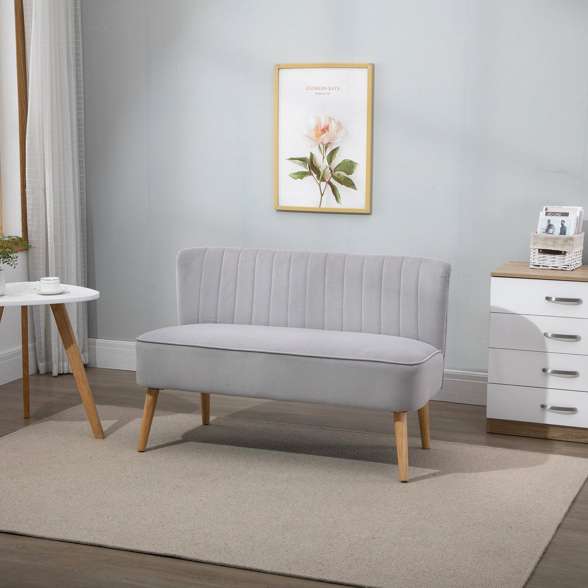 HOMCOM Modern Velvet Double Seat Sofa w/ Wood Frame Foam Padding High Back Soft Comfortable Compact Couch Home Office Stylish Plush Touch Grey