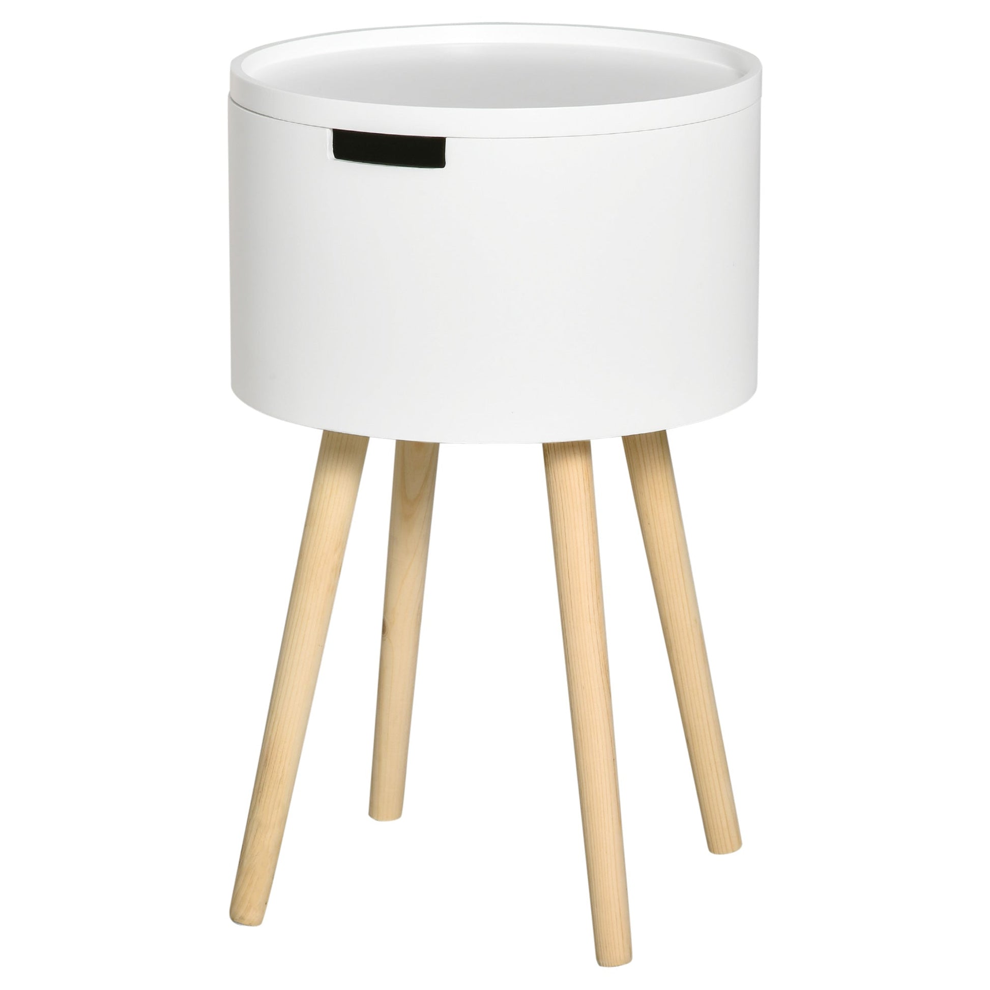 HOMCOM Modern Side Table with Hidden Storage Space, Round Night Stand with Removable Tray Wood Frame End Coffee Table for Living Room, White