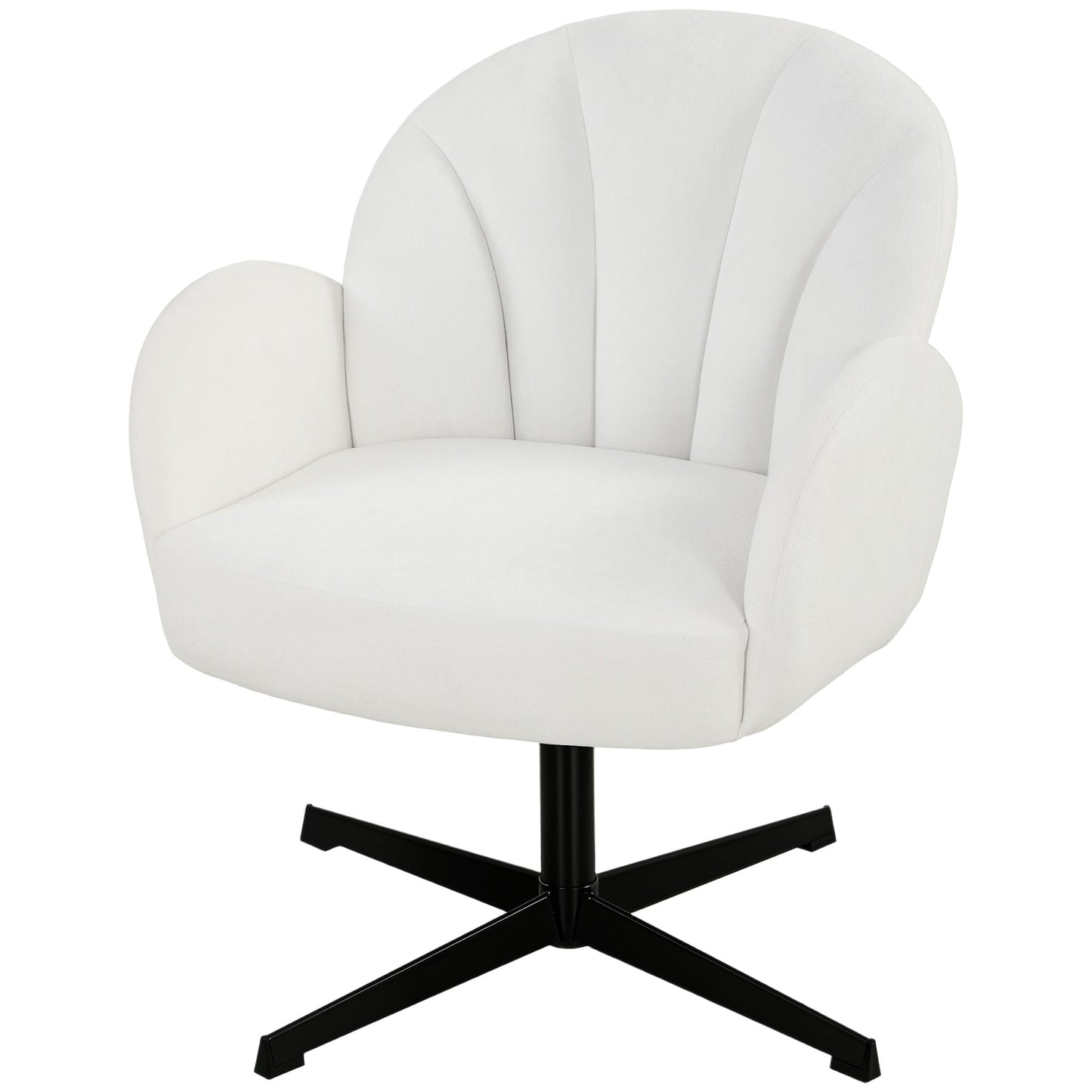 Swivel Accent Chair, Velvet-Feel Fabric Shell-Shaped Armchair with Spring Cushion, Metal Base, Modern Reading Chair for Living Room, Bedroom, Study, Makeup, Cream White