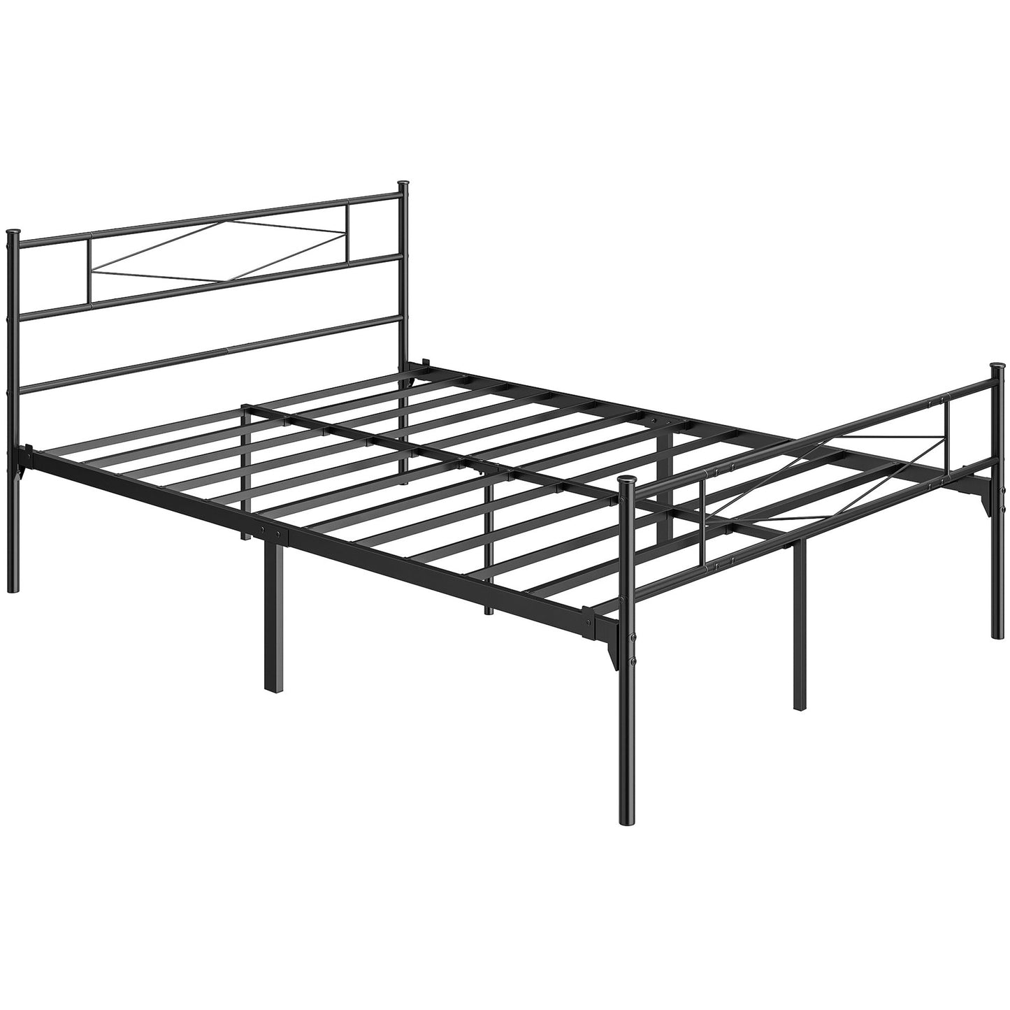 4ft6 Double Bed Frame with Headboard and Footboard, Metal Platform Bed Frame with 32 cm Underbed Storage, Steel Slat Support, Noise-Free, No Box Spring Needed, Easy Assembly, Black