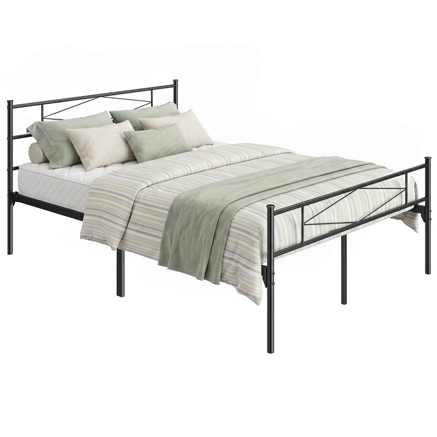 4ft6 Double Bed Frame with Headboard and Footboard, Metal Platform Bed Frame with 32 cm Underbed Storage, Steel Slat Support, Noise-Free, No Box Spring Needed, Easy Assembly, Black