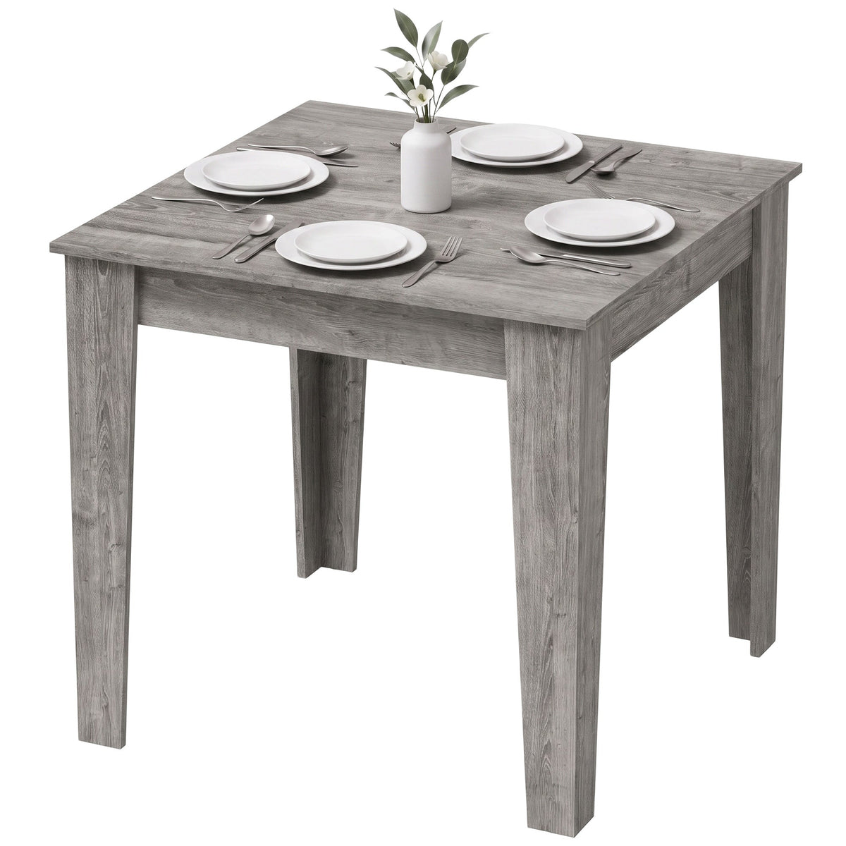 Dining Table for 4, 80L x 80W x 75Hcm, Modern Square Kitchen Table with Wood Effect Tabletop, for Dining Room, Kitchen, Living Room, Grey Wood Effect