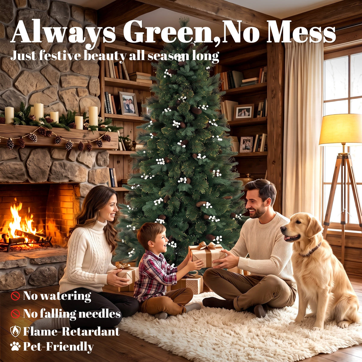 6ft/180cm Artificial Christmas Tree, Fir Hinged Xmas Tree with 716 Branch Tips, Foldable Metal Stand, Easy Assembly for Home Office Holiday Decoration, Green