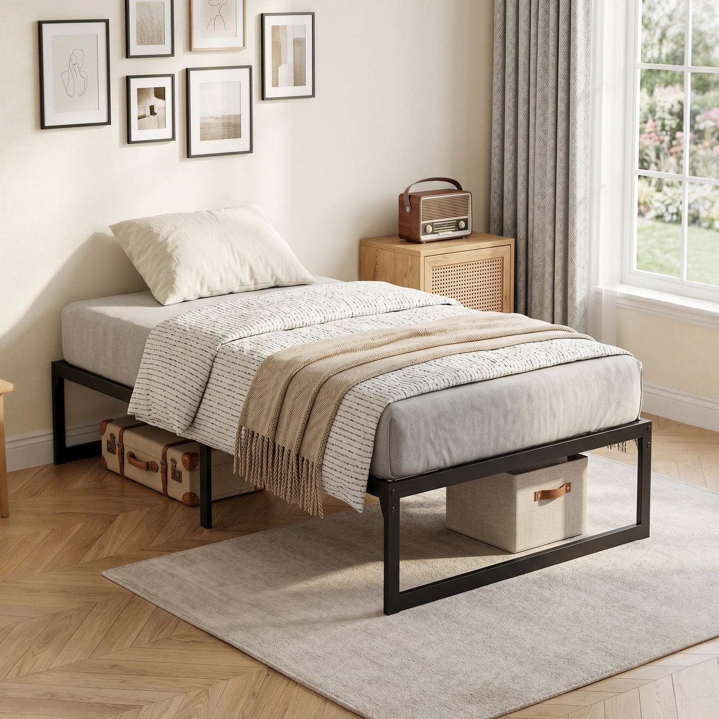 3ft Single Bed Frame with Underbed Storage, 32.5 cm Height, Metal Platform Bed Frame with Steel Slat Support, Noise-Free, Easy Assembly, Black