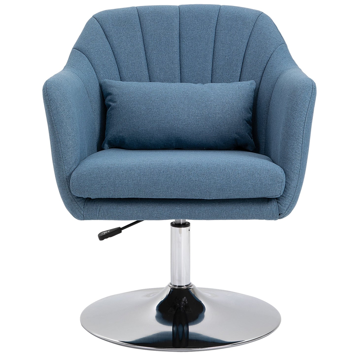 HOMCOM Swivel Linen Fabric Accent Chair for Living Room Contemporary Vanity Armchair with Adjustable Height Thick Cushion Lumbar Support Armrest for Bedroom Office Blue