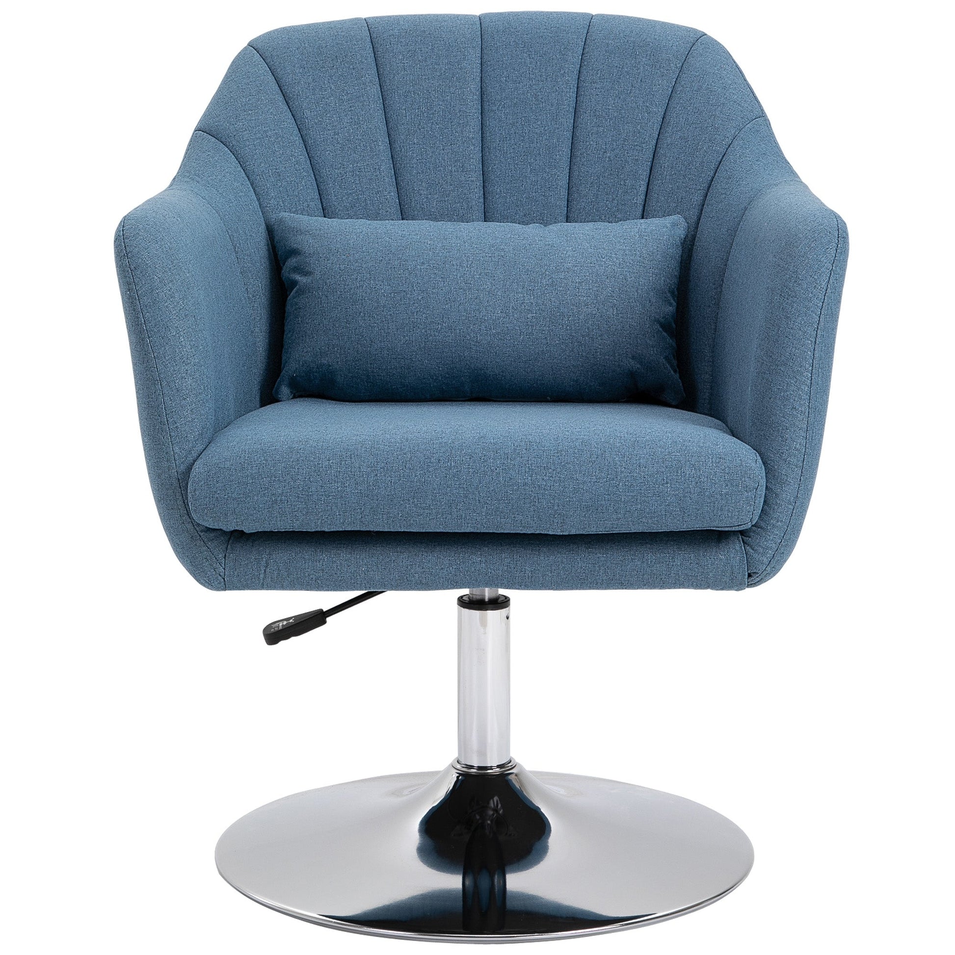 HOMCOM Swivel Linen Fabric Accent Chair for Living Room Contemporary Vanity Armchair with Adjustable Height Thick Cushion Lumbar Support Armrest for Bedroom Office Blue
