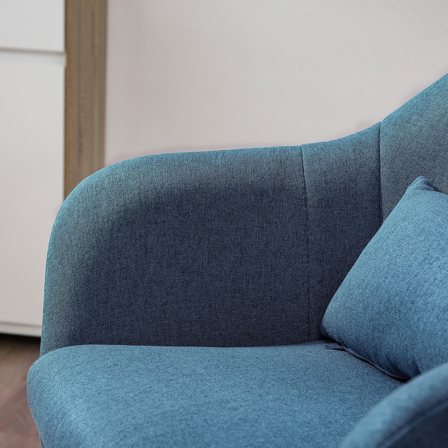 HOMCOM Swivel Linen Fabric Accent Chair for Living Room Contemporary Vanity Armchair with Adjustable Height Thick Cushion Lumbar Support Armrest for Bedroom Office Blue