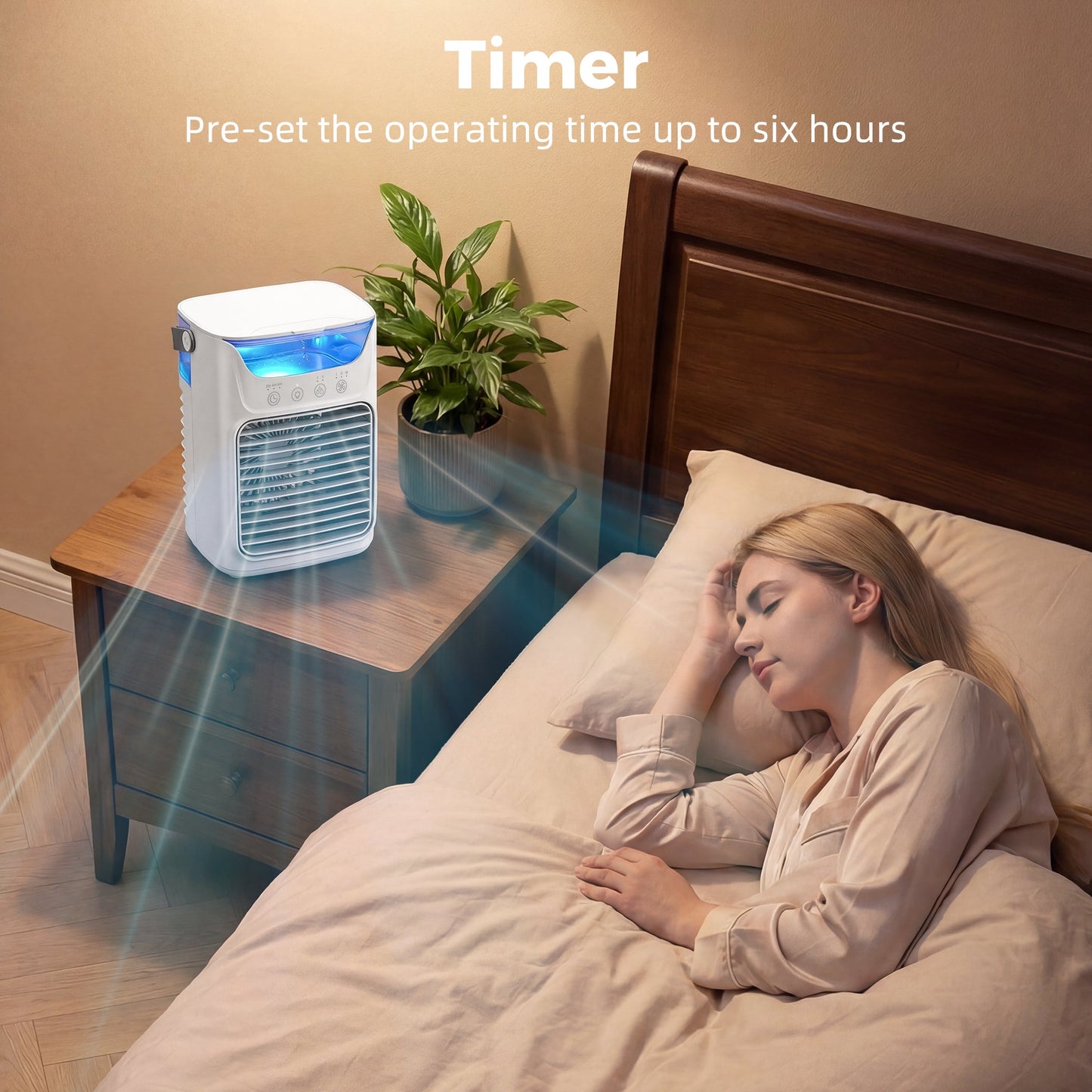 21 cm Desk Fan with Adjustable Head, 3-Speed Table Fan with 700 ml Water Tank, Small Fan with RGB Light for Bedroom, Home Office, White