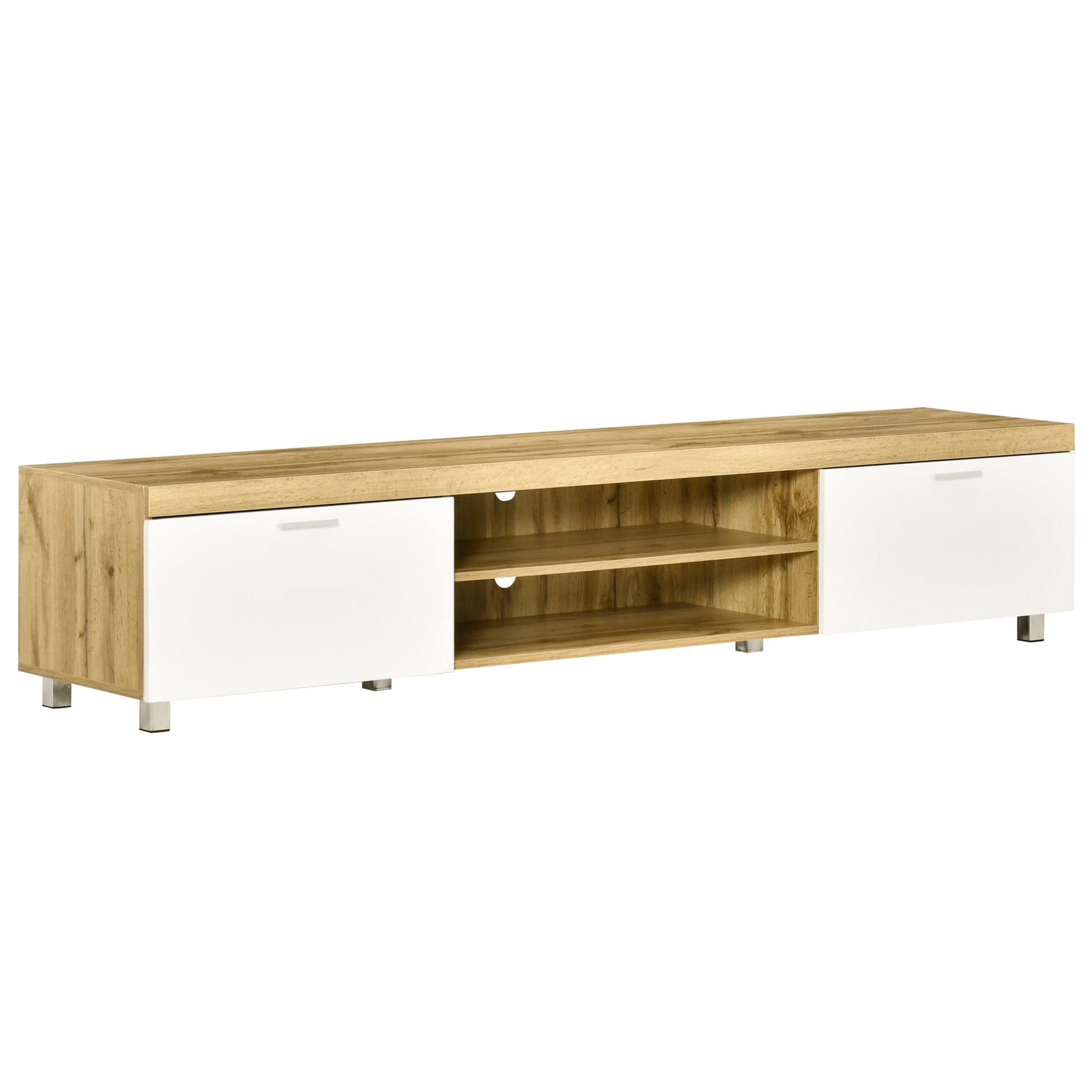 HOMCOM 200cm TV Cabinet for TVs up to 90", Modern TV Unit with Storage and Open Shelves for Living Room and Bedroom, White and Light Brown