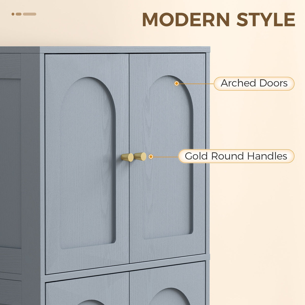 110cm Kitchen Cupboard, Freestanding Kitchen Storage Cabinet with 4 Arched Doors and 2 Adjustable Shelves, Modern Pantry Cupboard for Dining Room, Grey