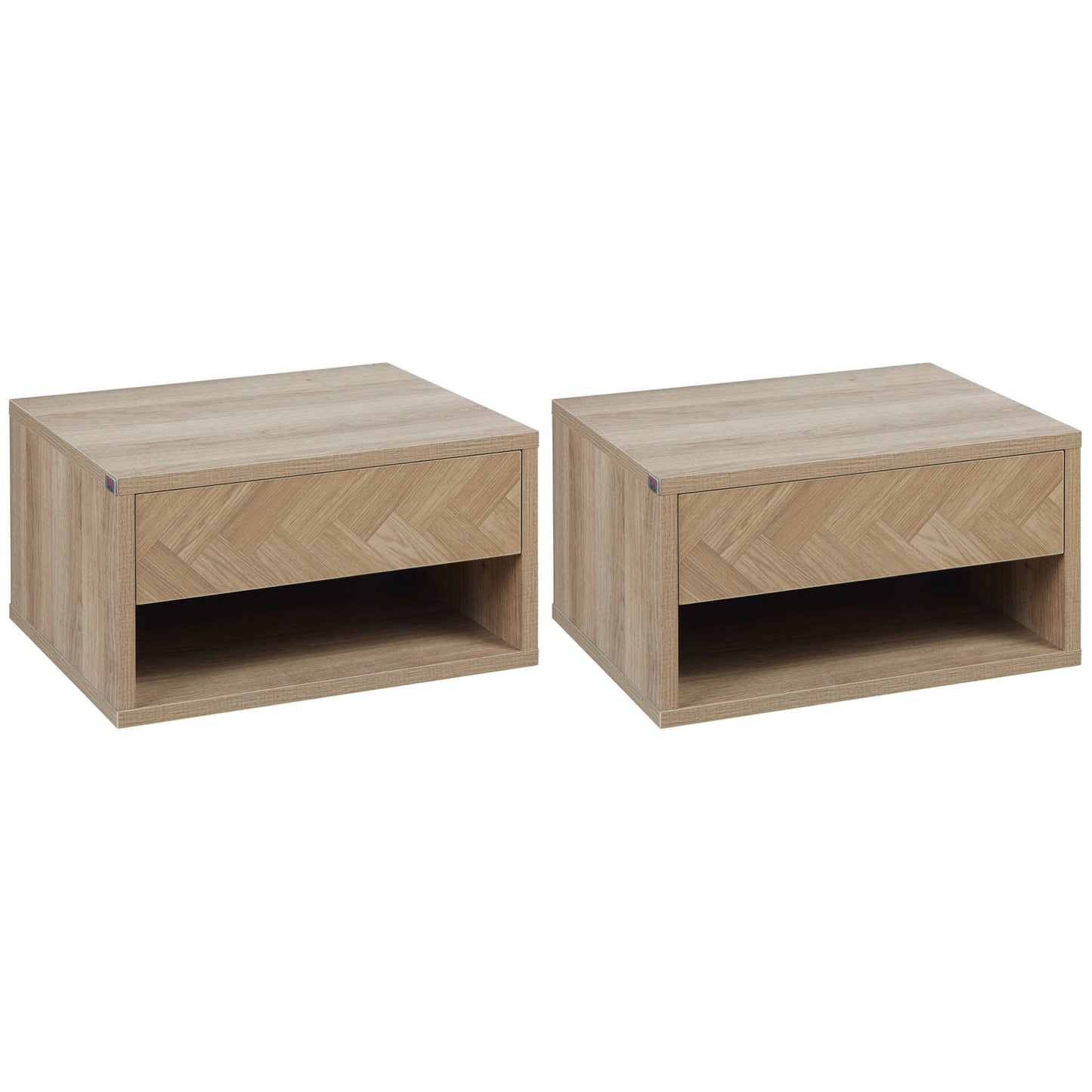HOMCOM Floating Bedside Table Set of 2 Wall Mounted Nightstand with Storage Drawer and Open Shelf for Bedroom, Natural