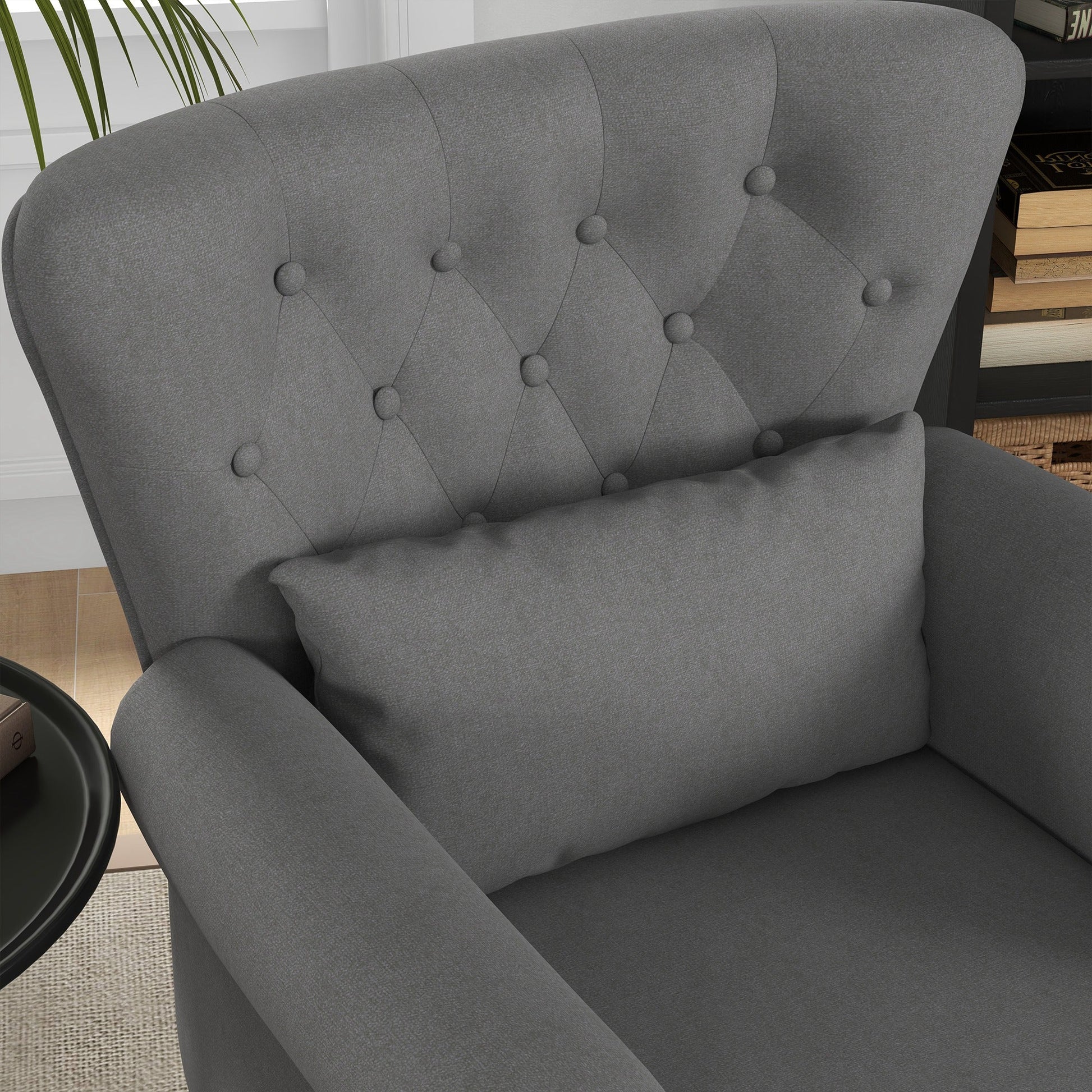 HOMCOM Wingback Armchair, Chesterfield-style Accent Chair, Upholstered Fireside Chair with Pillow, Button Tufted Back and Naihead Trim for Living Room, Bedroom, Home Office, Dark Grey