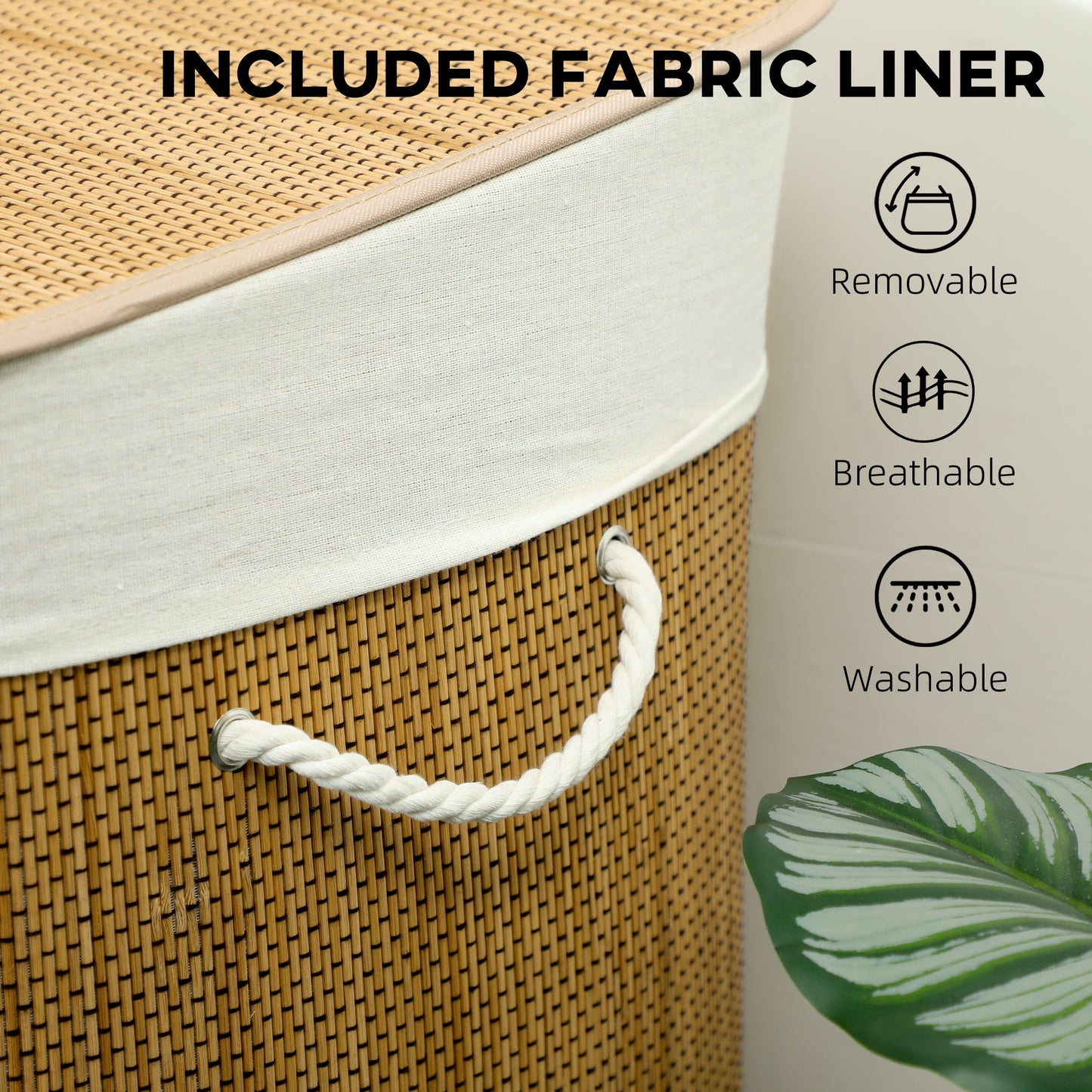 144L Laundry Basket with Lid, 3 Section Bamboo Laundry Hamper with Removable and Washable Liner, Handles, Dirty Clothes Hamper for Bathroom, Bedroom, Brown