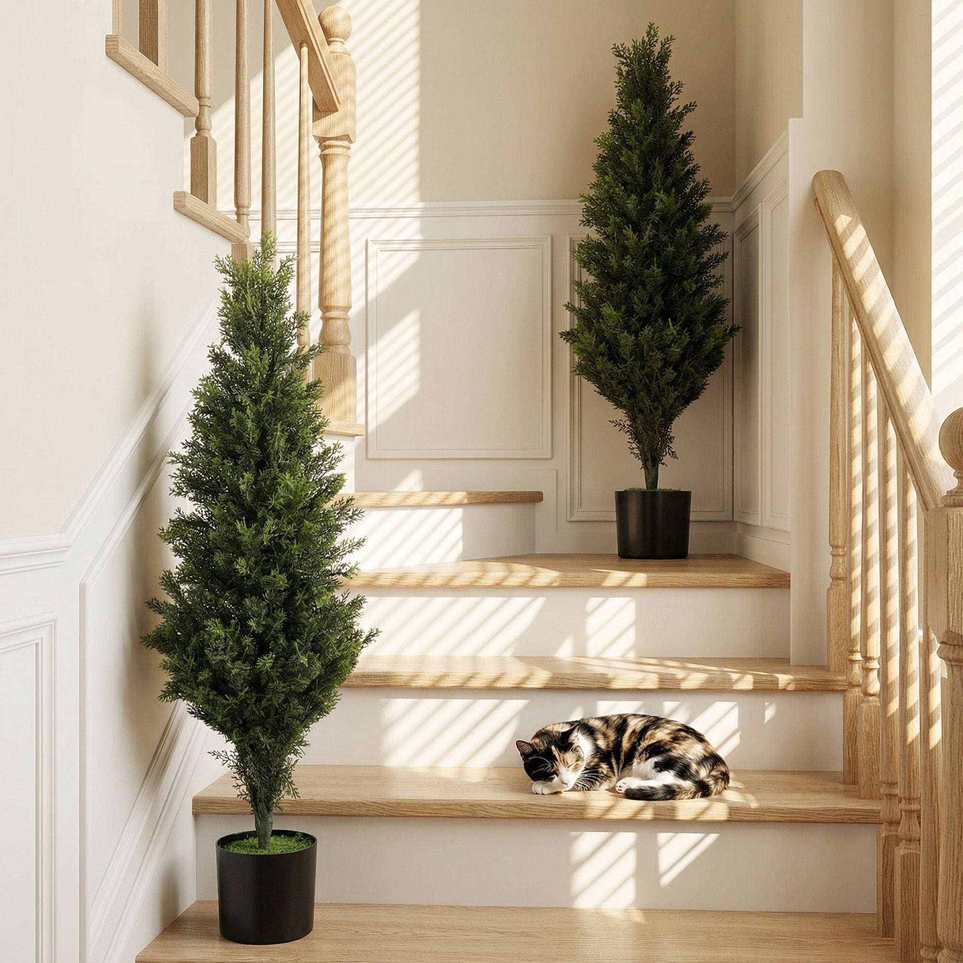 Set of 2 Decorative Artificial Plants Cypress in Weighted Pot, 90cm Tall Fake Plant with 564 Leaves for Home Indoor Outdoor Decor