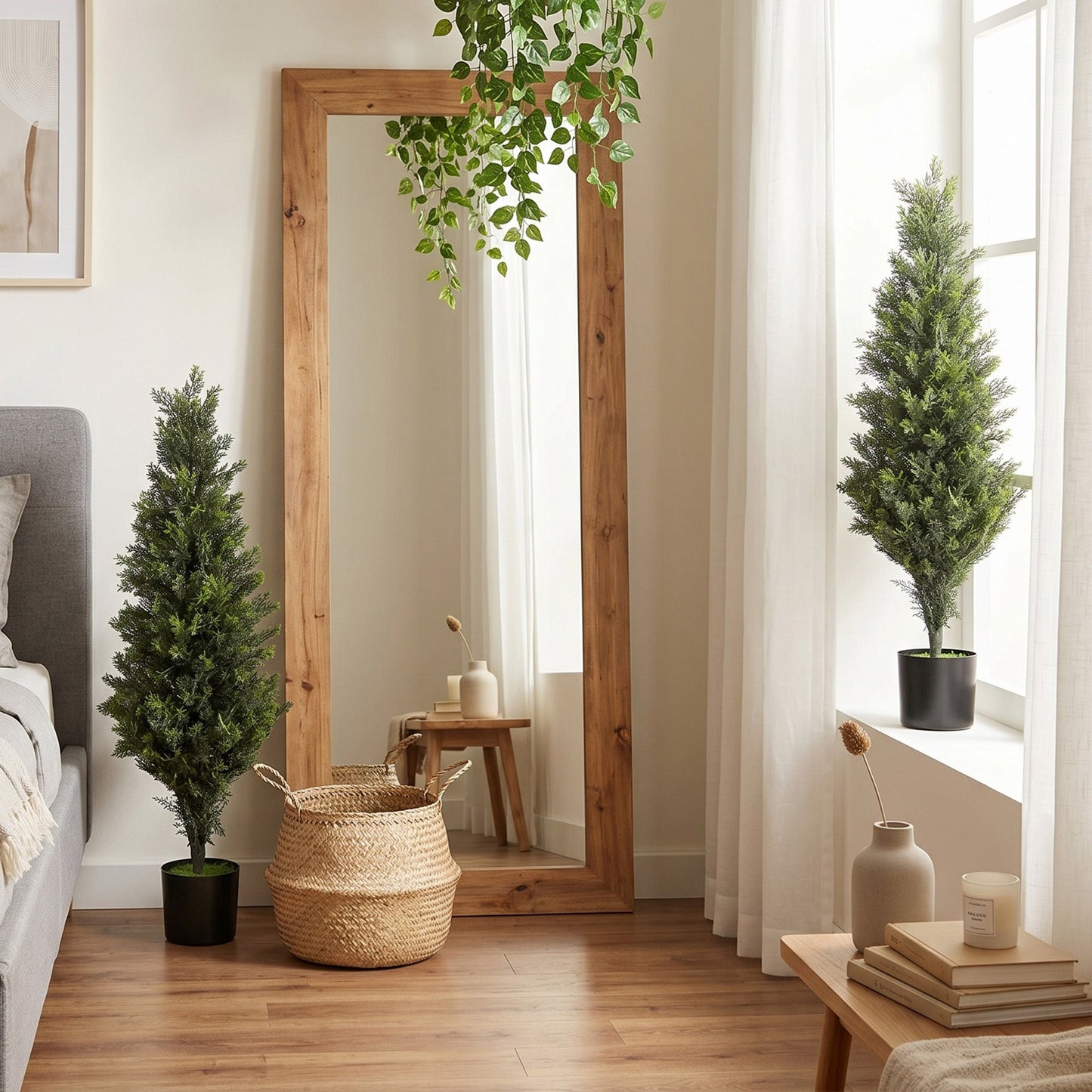 Set of 2 Decorative Artificial Plants Cypress in Weighted Pot, 90cm Tall Fake Plant with 564 Leaves for Home Indoor Outdoor Decor