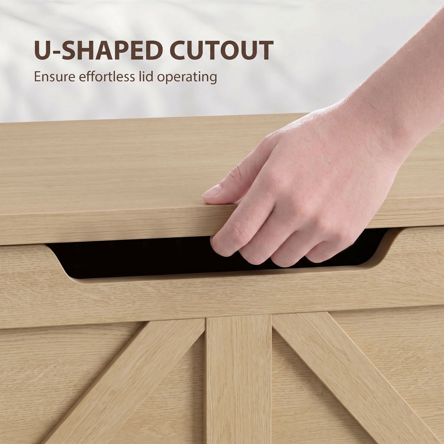 100L Storage Chest, Shoe Storage Trunk Bench Box with Safety Hinge and U-shaped Cut-out Pull, Blanket Box Ottoman for Bedroom, Living Room, Entryway, 80 x 40 x 45 cm, Nature Wood Finish