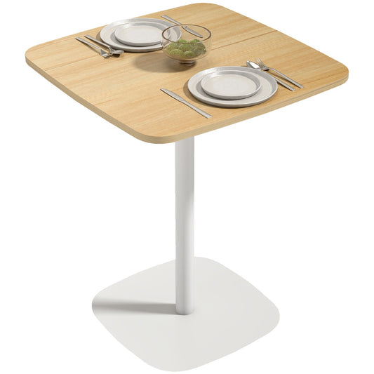 Small Dining Table, 60 cm Square Kitchen Table with Wood Veneer Top, Square Steel Pedestal Base and Anti-slip Foot Pads for Living Room, Dining Room, Natural Wood Finish