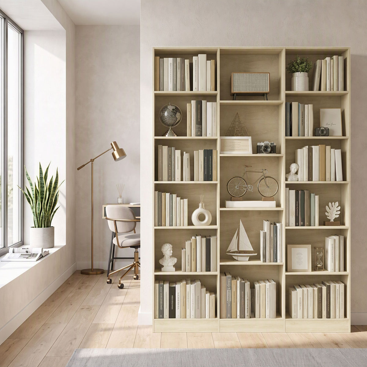 Bookcase with 17 Compartments, 6-Tier Tall Bookshelf with 17 Cubes, Adjustable Shelves, Freestanding Shelving Unit Display Shelf for Home Office, Living Room, 149 x 23.6 x 188 cm, Oak