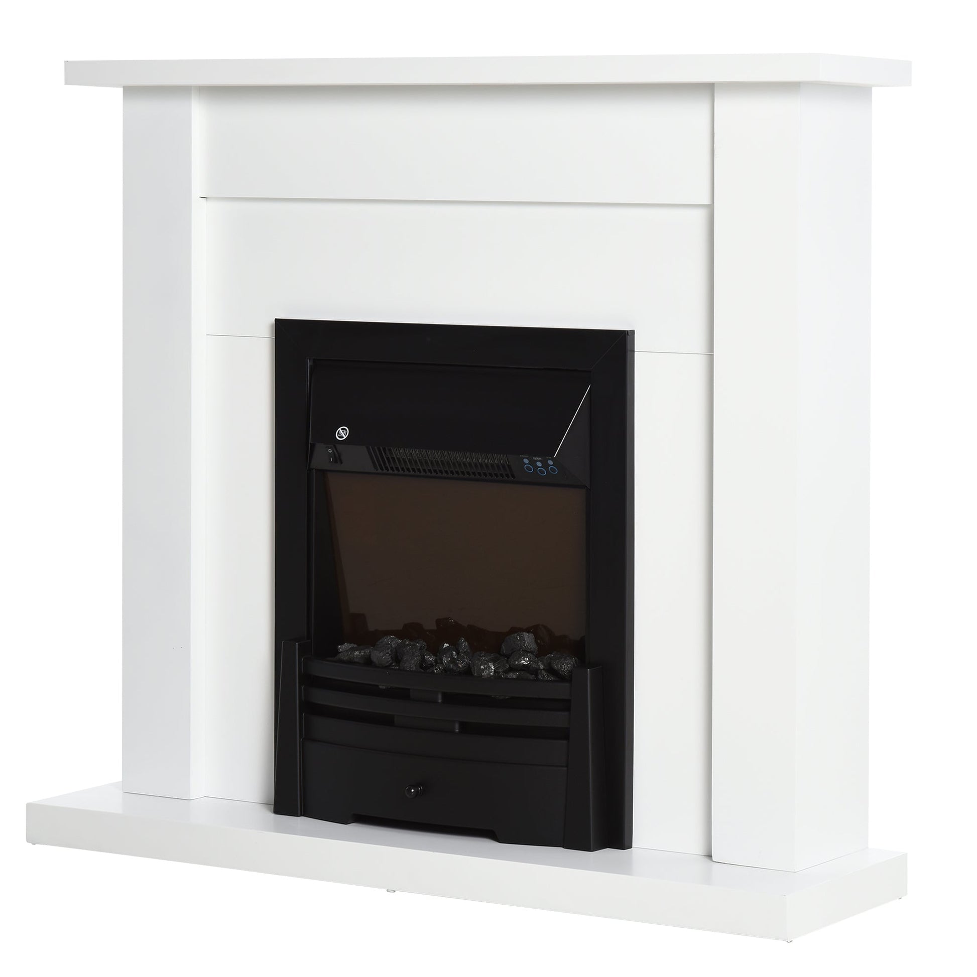 Electric Firplace Suites & Mantelpiece w/LED Flames Remote Marble Stone Modern Curved Surround Intelligent Safe Tempered Glass Adjustable Thermal 1000W/2000W