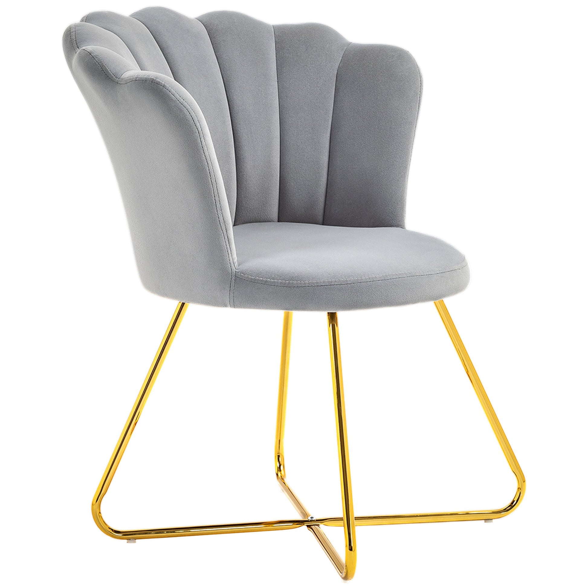 HOMCOM Modern Armchair, Velvet Tufted Accent Chair with Lotus Backrest, Occasional Chair with Steel Legs for Living Room, Bedroom, Grey