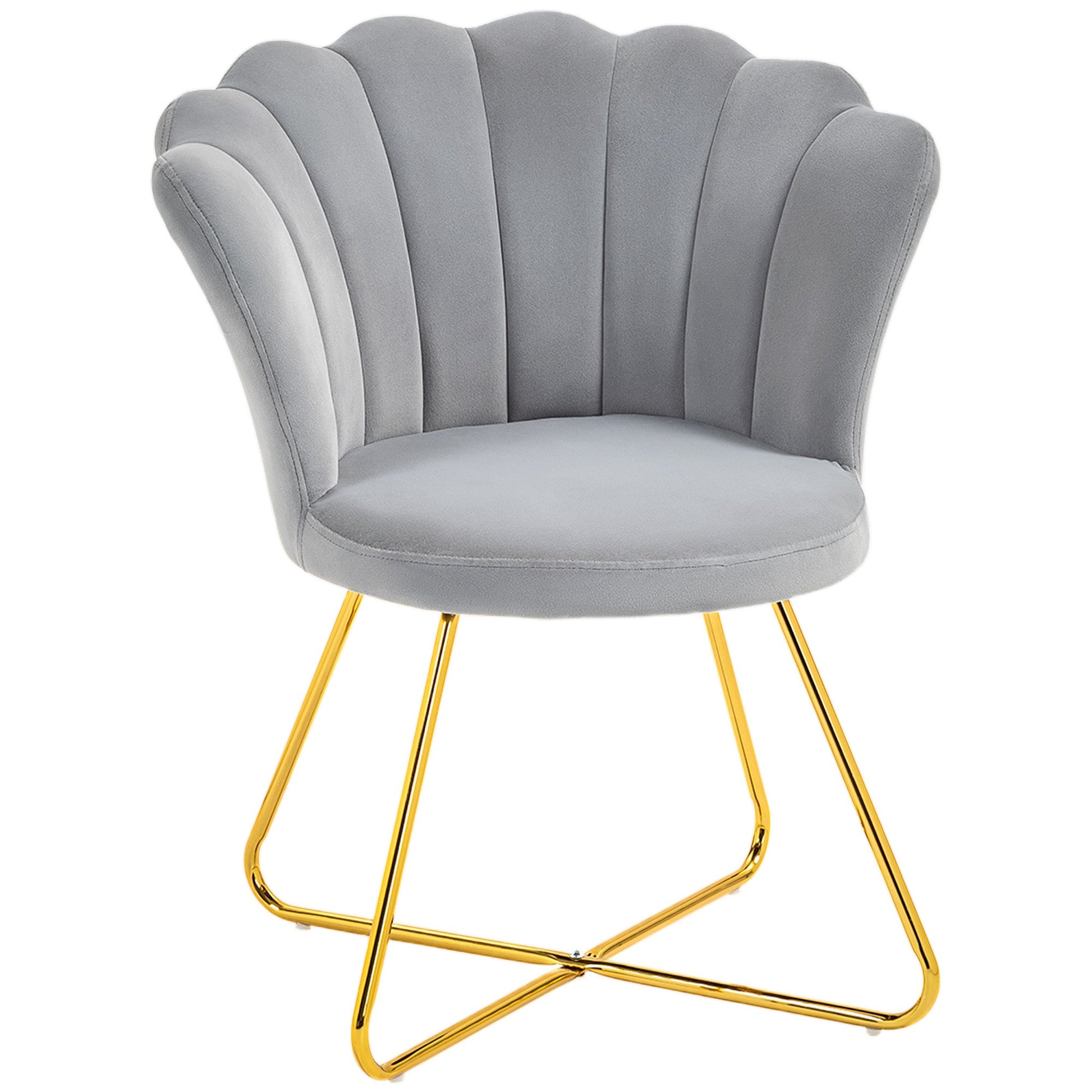 HOMCOM Modern Armchair, Velvet Tufted Accent Chair with Lotus Backrest, Occasional Chair with Steel Legs for Living Room, Bedroom, Grey