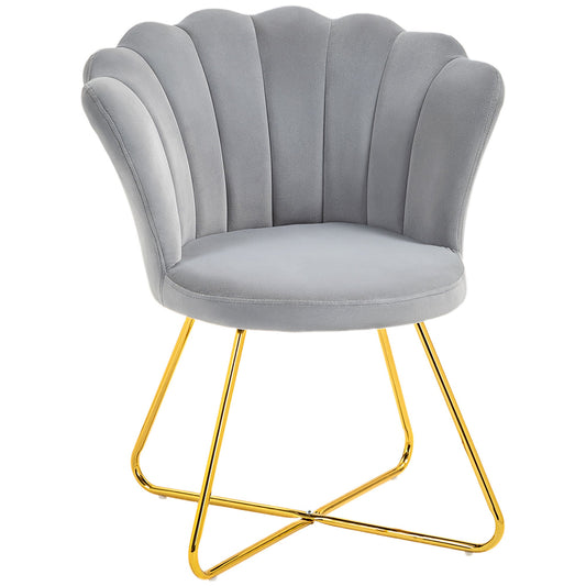 HOMCOM Modern Armchair, Velvet Tufted Accent Chair with Lotus Backrest, Occasional Chair with Steel Legs for Living Room, Bedroom, Grey